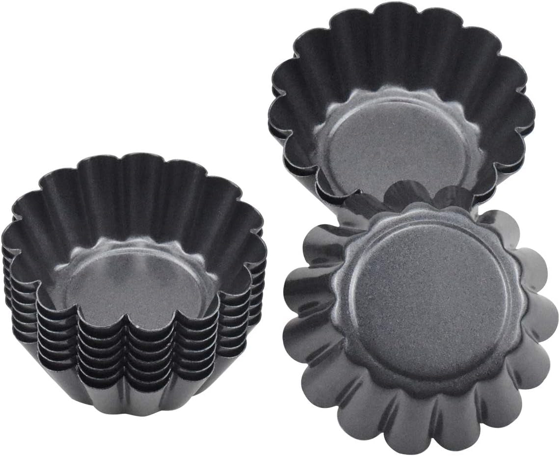 12 Packs Egg Tart Mold, Mini Carbon Steel Cake Muffin Moulds Tins Pans, Non-Stick Cupcake Cake Moulds, Pudding Moulds, Baking Cookie Moulds, Kitchen Reusable Baking Tools