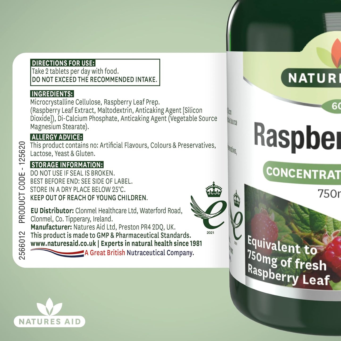 Raspberry Leaf, High Potency, Equivalent to 750 Mg Dried Raspberry Leaf, Vegan, 60 Tablets