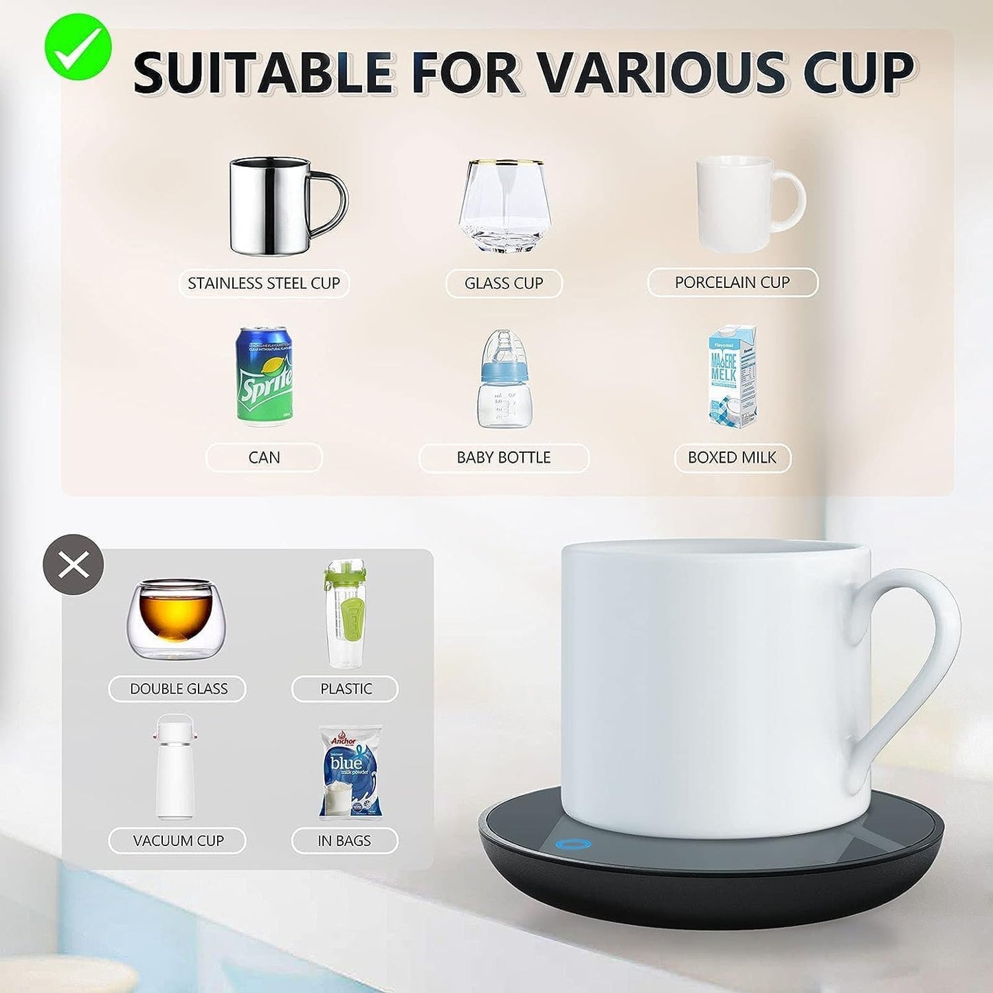 Mug Warmer Coffee Warmer - Cup Warmer with 2 Temperature Settings Smart Tea Warmer Portable Beverage Warmer Drink Warmer for Office丨Desk丨Cocoa丨Coffee丨Tea丨Milk丨Hot Drinks