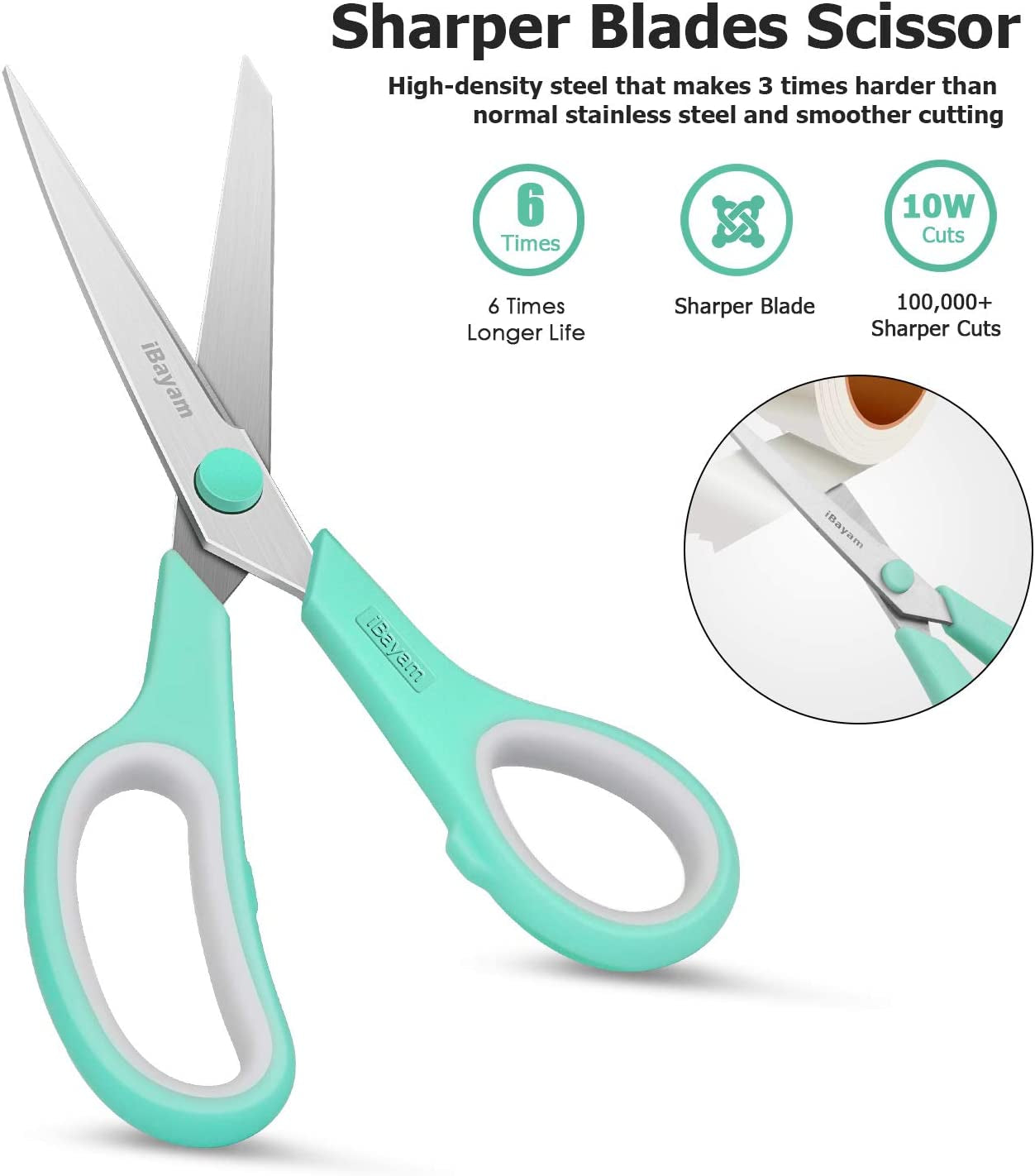 8" Multipurpose Scissors 3 Pack with Ultra Sharp Blades, Comfort-Grip Handles, Sturdy for School Home Office Art Craft Sewing Tailor Heavy Duty