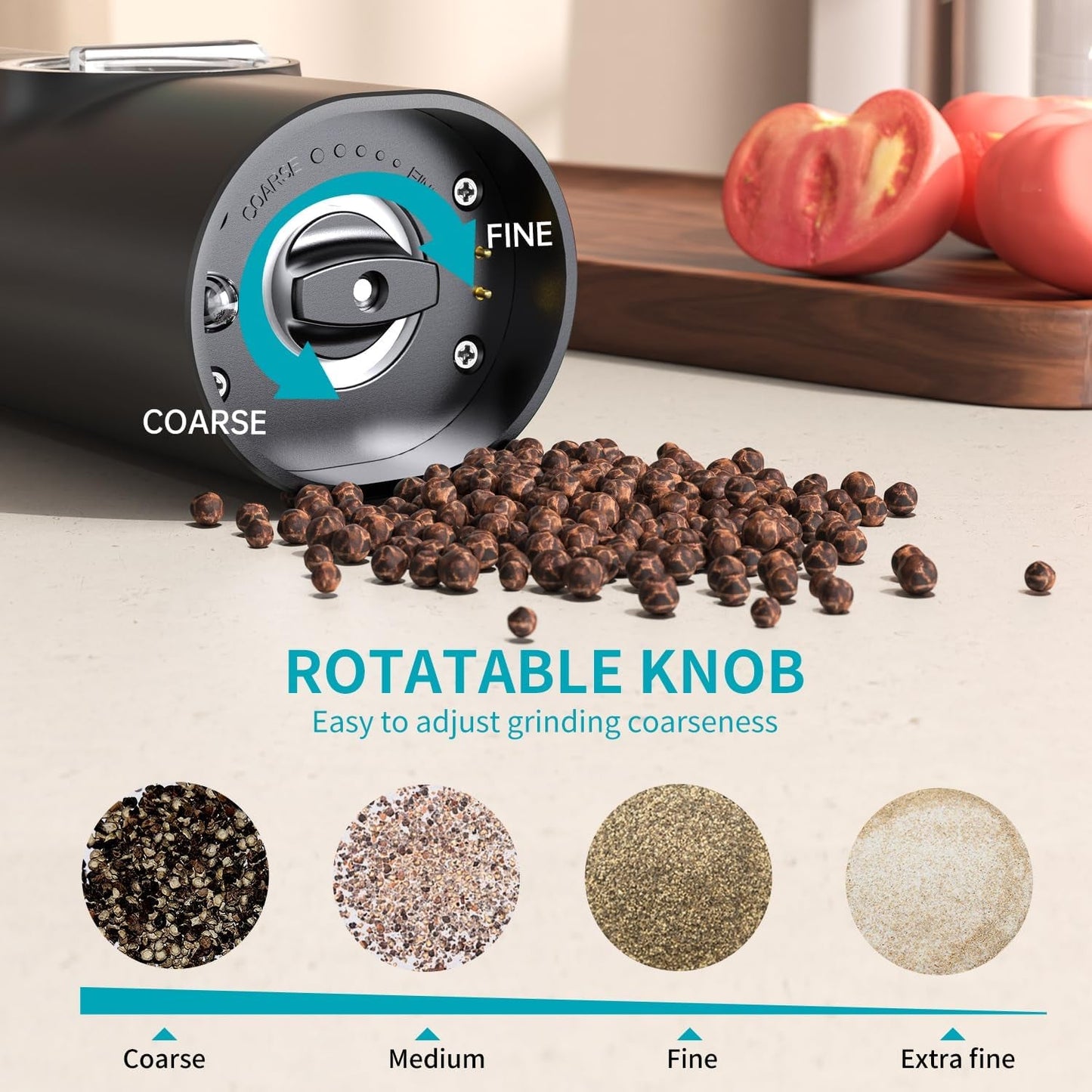 Electric Pepper Grinder Mills, USB Rechargeable Salt and Pepper Set with Charging Base, Ceramic Grind and Adjustable Coarseness, Automatic Grinder for Home, Kitchen