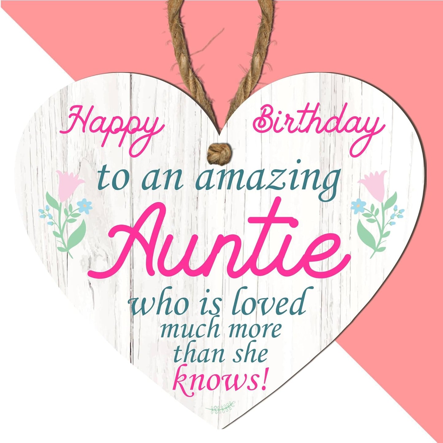 Wooden or Acrylic Heart Plaque for Auntie - Happy Birthday - Gift for an Amazing Auntie - Rustic Home Decor - Heartfelt Message - 10Cm X 9Cm - Made in the UK (Mdf Wood)