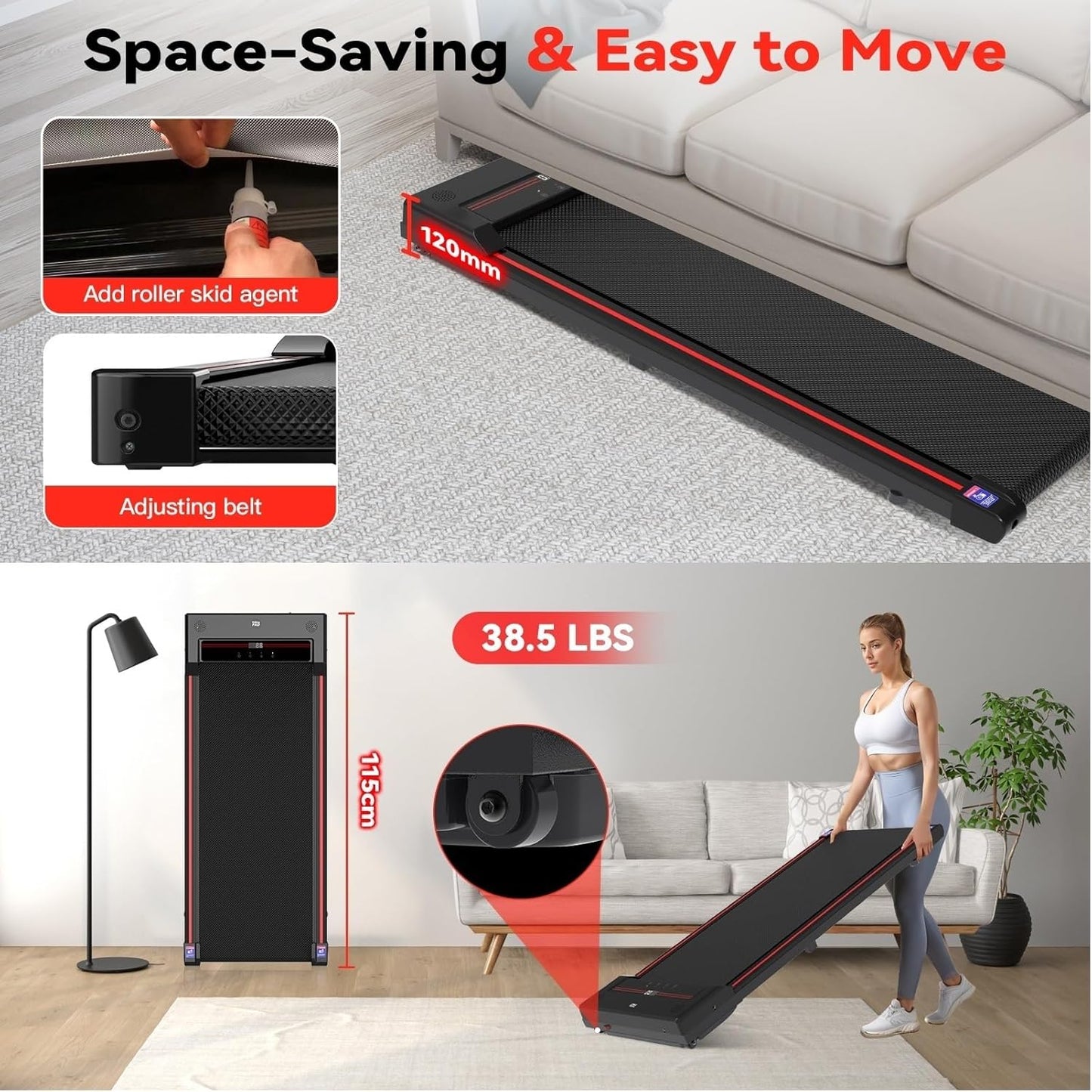 Walking Pad Treadmill-Under Desk Treadmill-2.5Hp Treadmills for Home,320 Lb Capacity,Remote Control & LED Display
