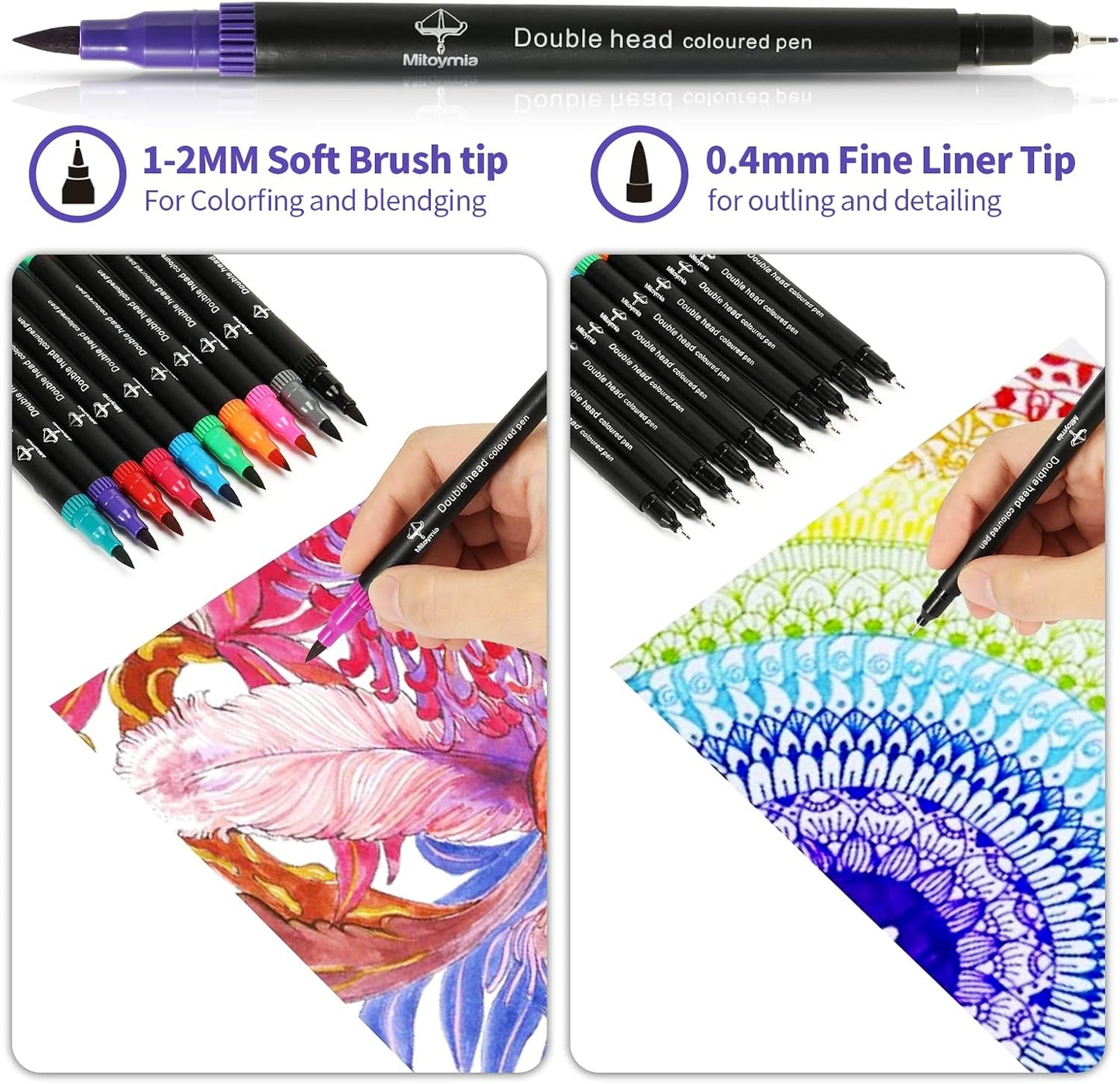 24 Dual Tip Colouring Brush Pens,Students for Felt Tips for Adults, Coloured Drawing Pens Art Pens Set Markers