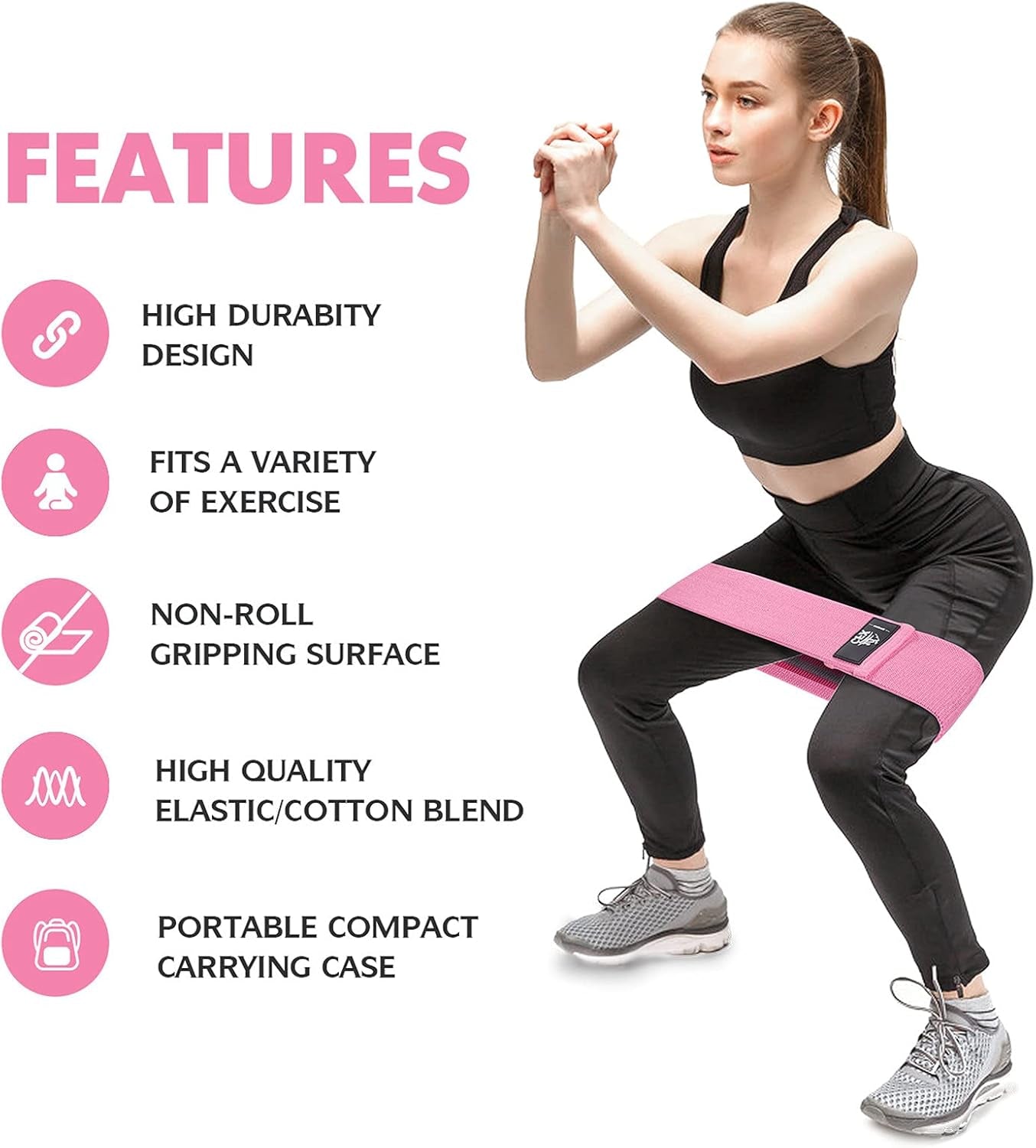 Resistance Bands Set, Exercise Bands with Non-Slip Design for HIPS & Glutes, 3 Levels Workout Bands for Women and Men, Booty Bands for Home Fitness, Yoga, Pilates
