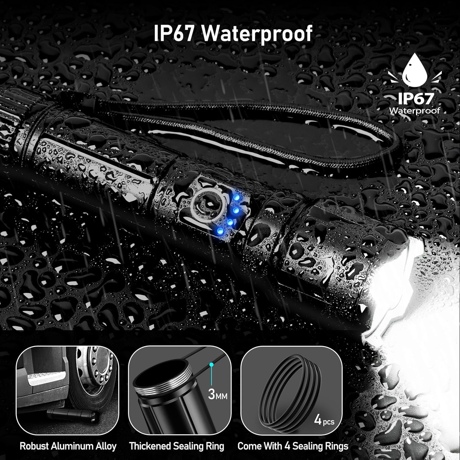 LED Torch, 500000 Lumens Super Bright Torches Led - Adjustable Focus, 5000 Mah, IP67 Waterproof, Powerful Long Lasting Handheld Flashlight for Power Cuts, Camping, Hiking, Emergency Etc.