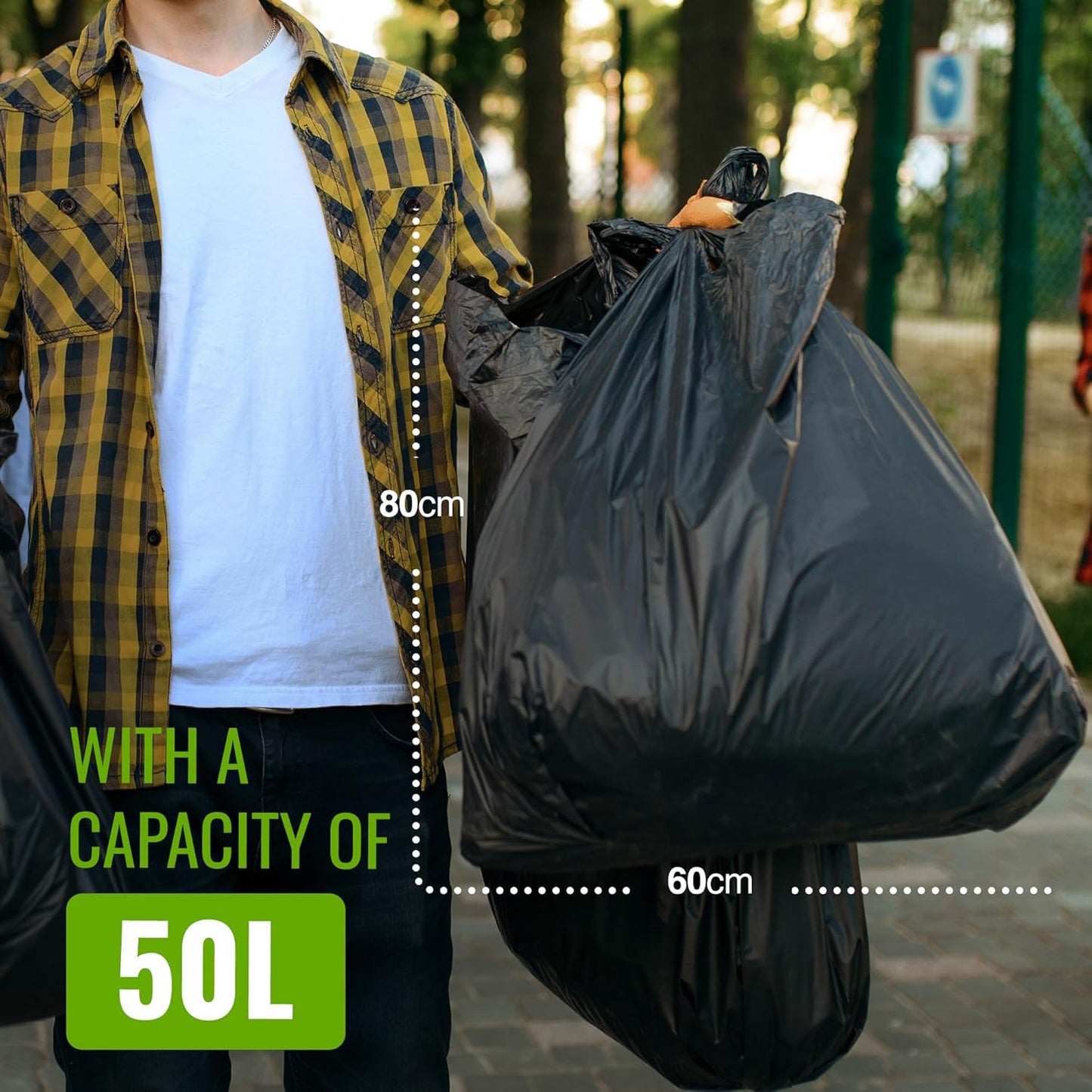 - 50 Pack Heavy Duty Bin Bags - 50L -35 Microns - Recyclable Black Bin Bag with Leak Resistant Seal, Sustainable Refuse Sack, Eco-Friendly Rubbish for Home, Office & Kitchen (600X800 Mm)