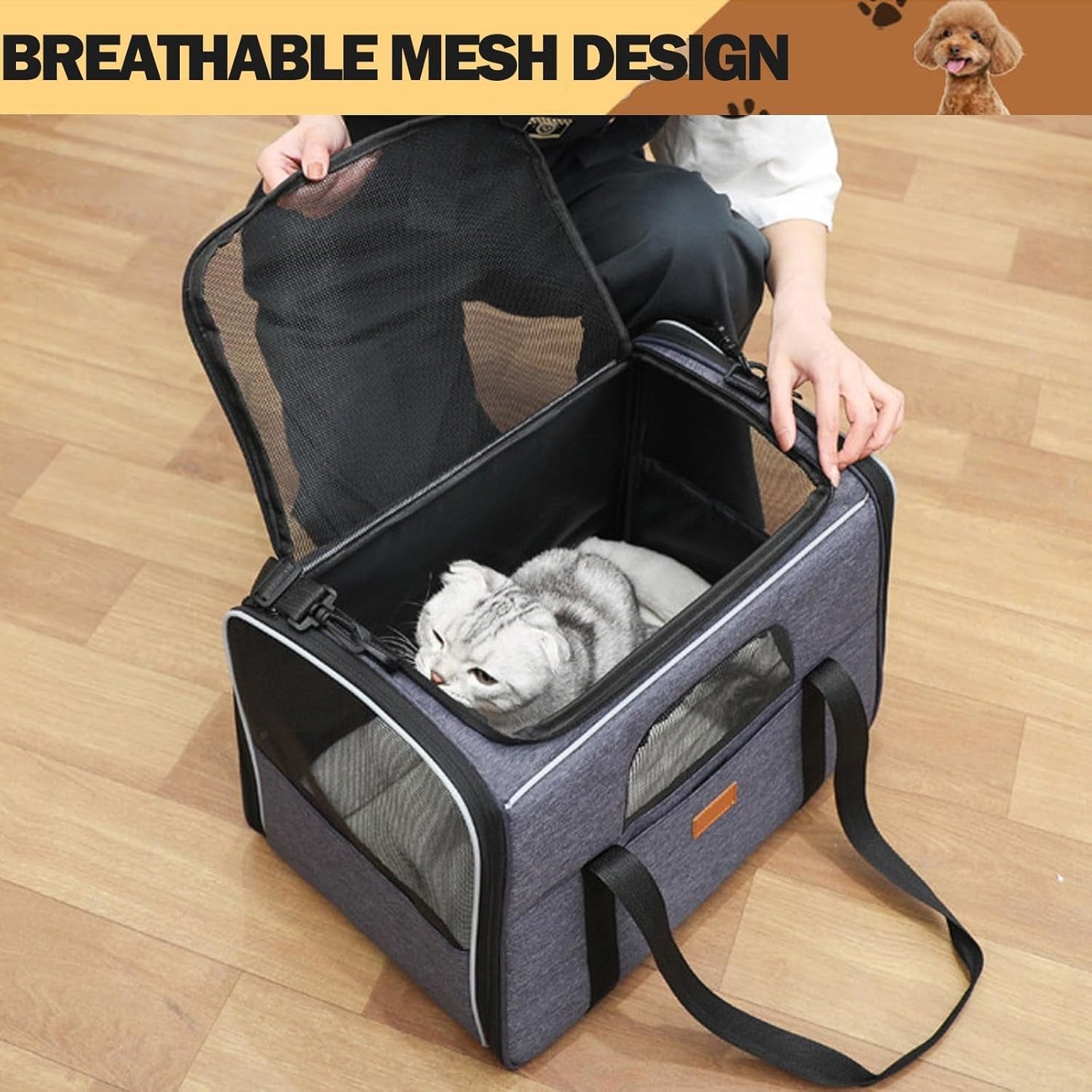 Premium Pet Carrier Travel Bag Foldable Lightweight Cat Carrier Bag Top Opening Dog Carrier Bags with Handles Portable Puppy Carrier with Removable Mat Dog Carry Bag Pet Carriers for Cats and Dogs M