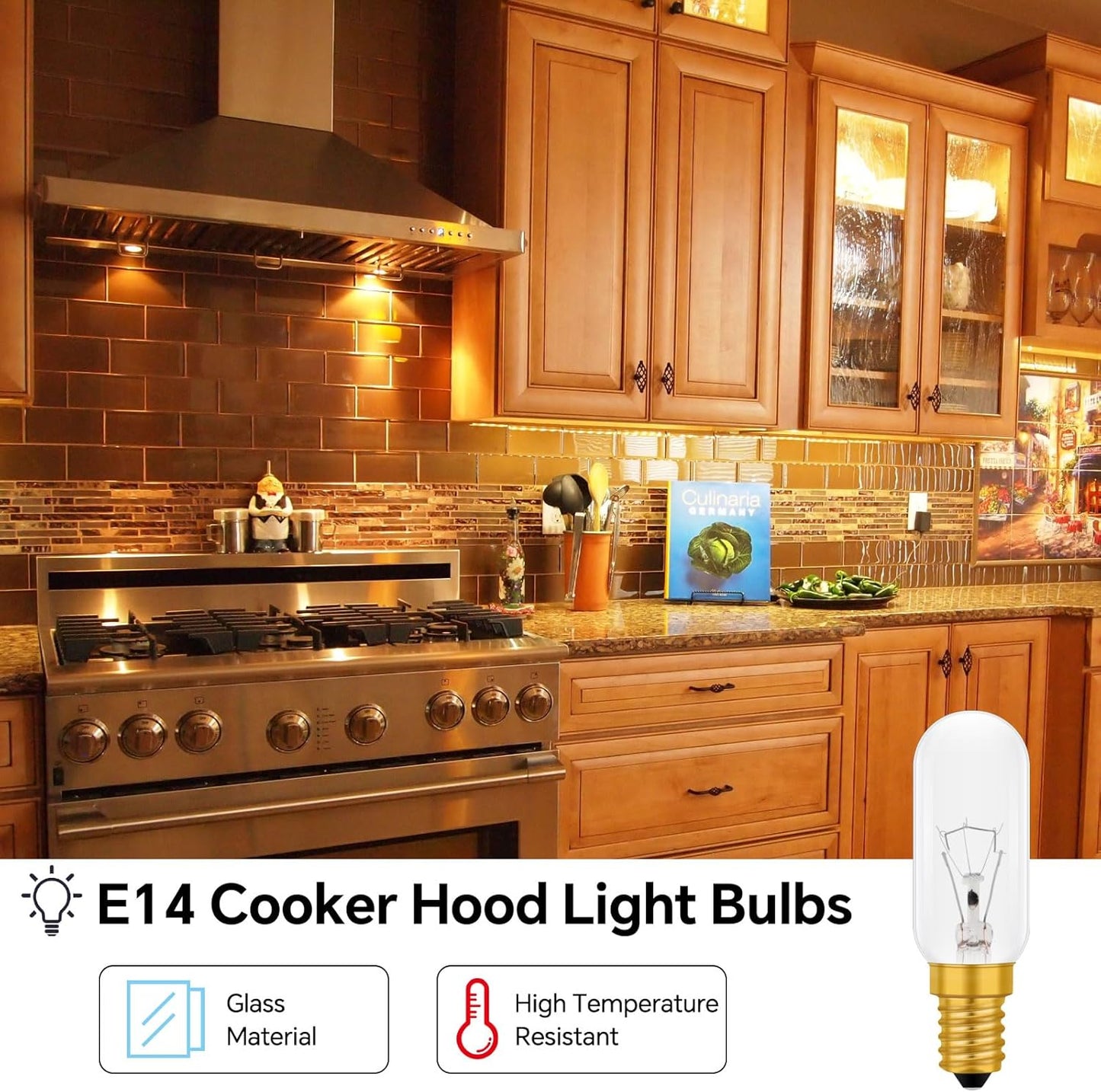2 Pack Cooker Hood Bulbs, Dimmable E14 Small Edison Screw Bulb, Warm White 2700K, 350Lm, T25 Tubular Bulb for Extractor Fan, Sewing Machine, Refrigerator