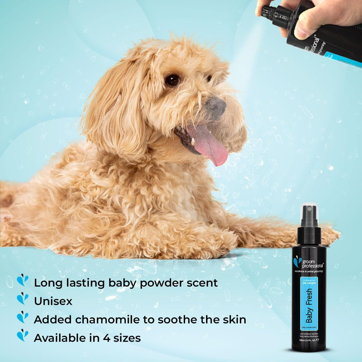 Baby Powder Dog Cologne Spray - Dog Perfume Spray - Dog Spray for Smelly Dogs - Familiar Baby Powder Dog Spray - Contains Chamomile to Soothe Sensitive Skin, 100Ml