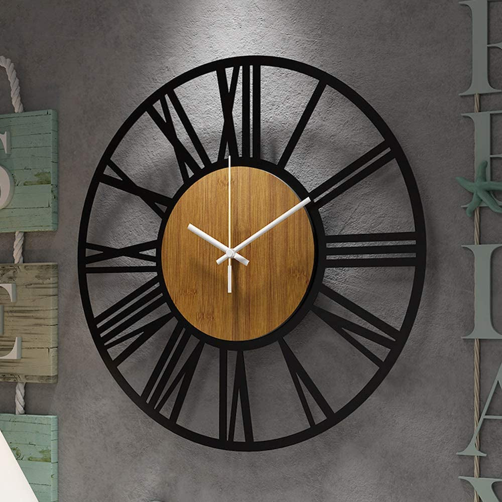Large Wall Clocks,Silent,Non Ticking,Battery Operated Rustic round Modern Big Wood Wall Clock for Living Room, Bedroom,Kitchen,Farmhouse,Office,Home Decor-16In(40Cm, Black,Roman Numeral)