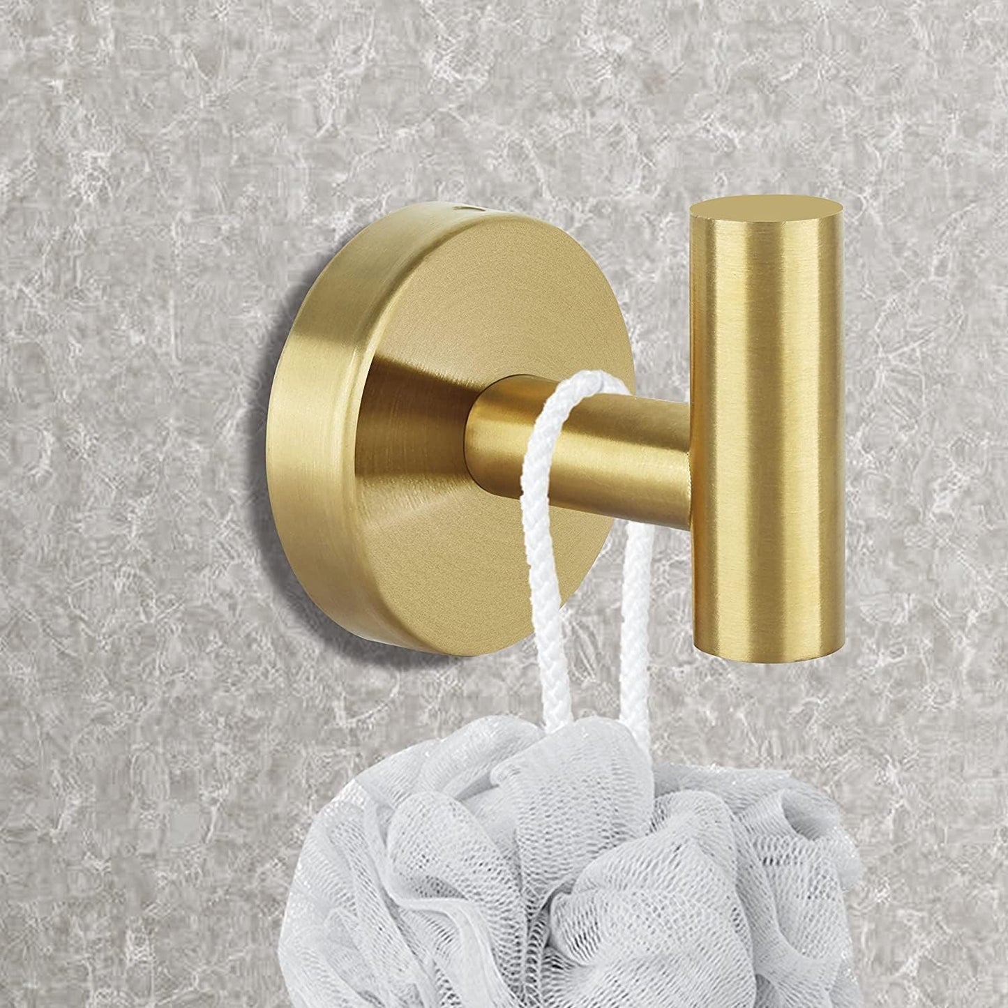2 Pcs Bathroom Towel Hook,Screw in Metal Coat Hooks Brushed Brass Robe Hook SUS 304 Stainless Steel Heavy Duty Door Hanger Towel Robe Clothes Closet Sponges Holder for Bathroom Hotel (Gold)