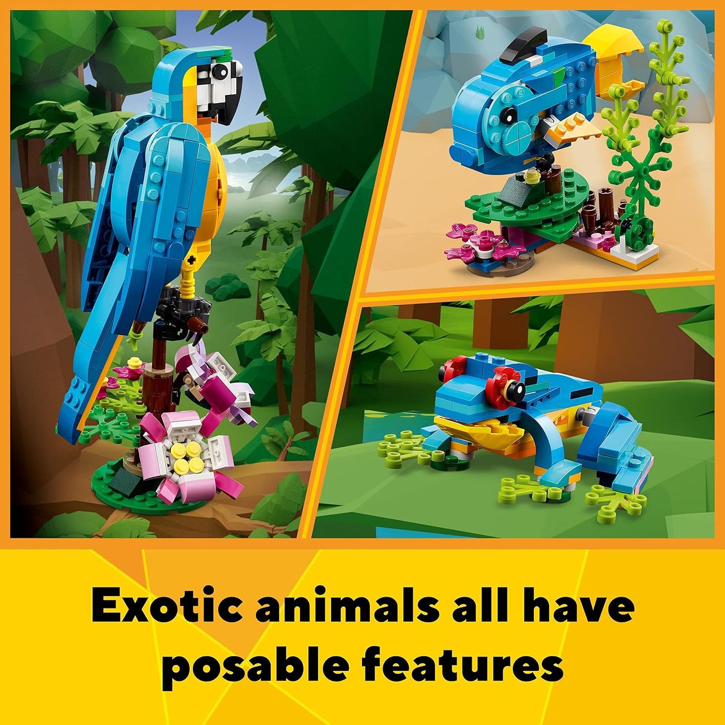 Creator 3 in 1 Exotic Parrot to Frog to Fish Animal Figures Building Toy, Creative Toys for Kids Aged 7 and up 31136