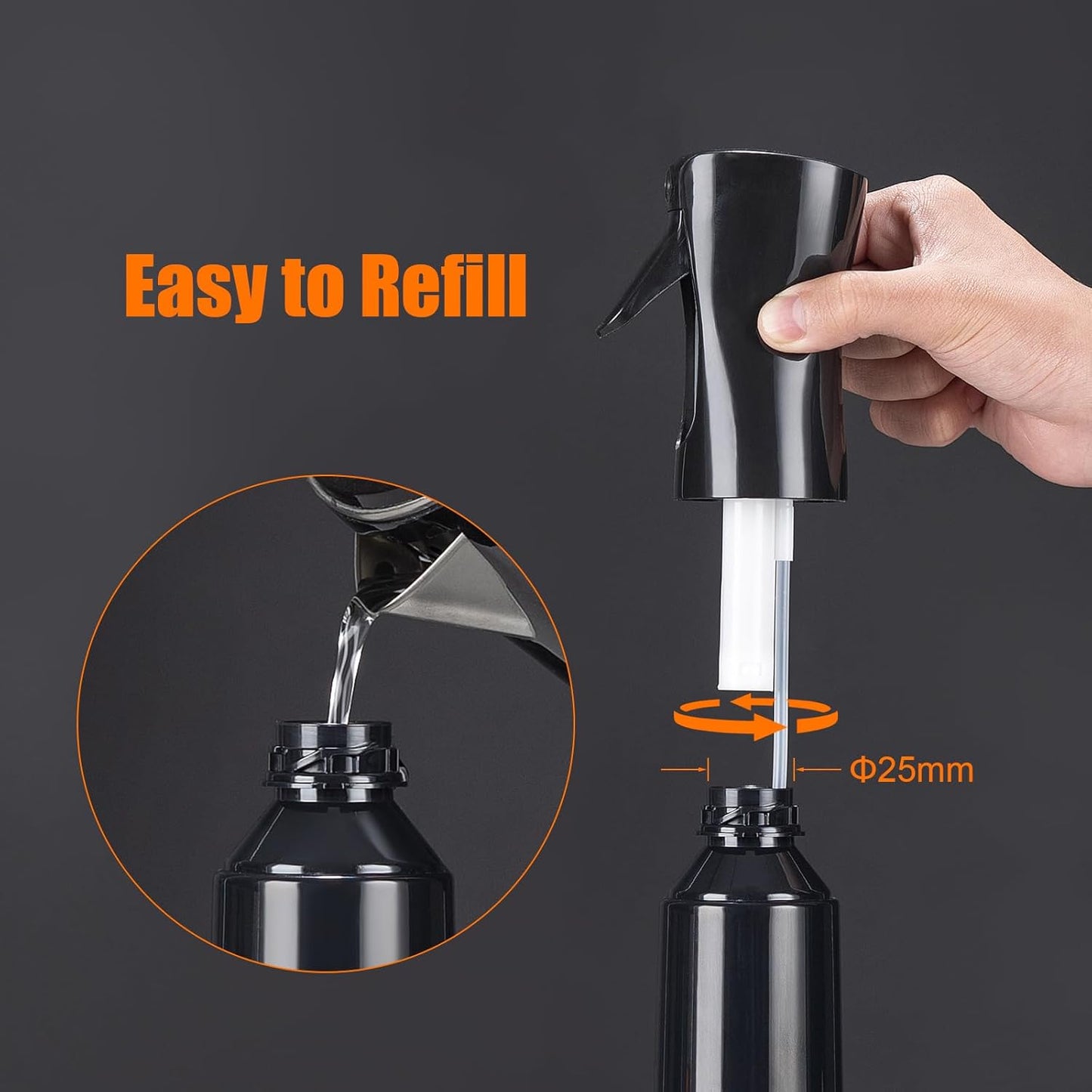 200Ml Small Water Spray Bottles, Continuous Mist Empty Hair Spray Bottles for Cleaning, Curly Hair, Plants GE2001B-200B, Black