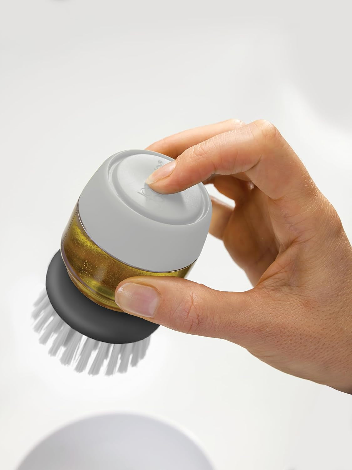 Palm Scrub Refillable Soap Dispensing Cleaning Washing up Kitchen Brush with Storage Stand Holder, Grey