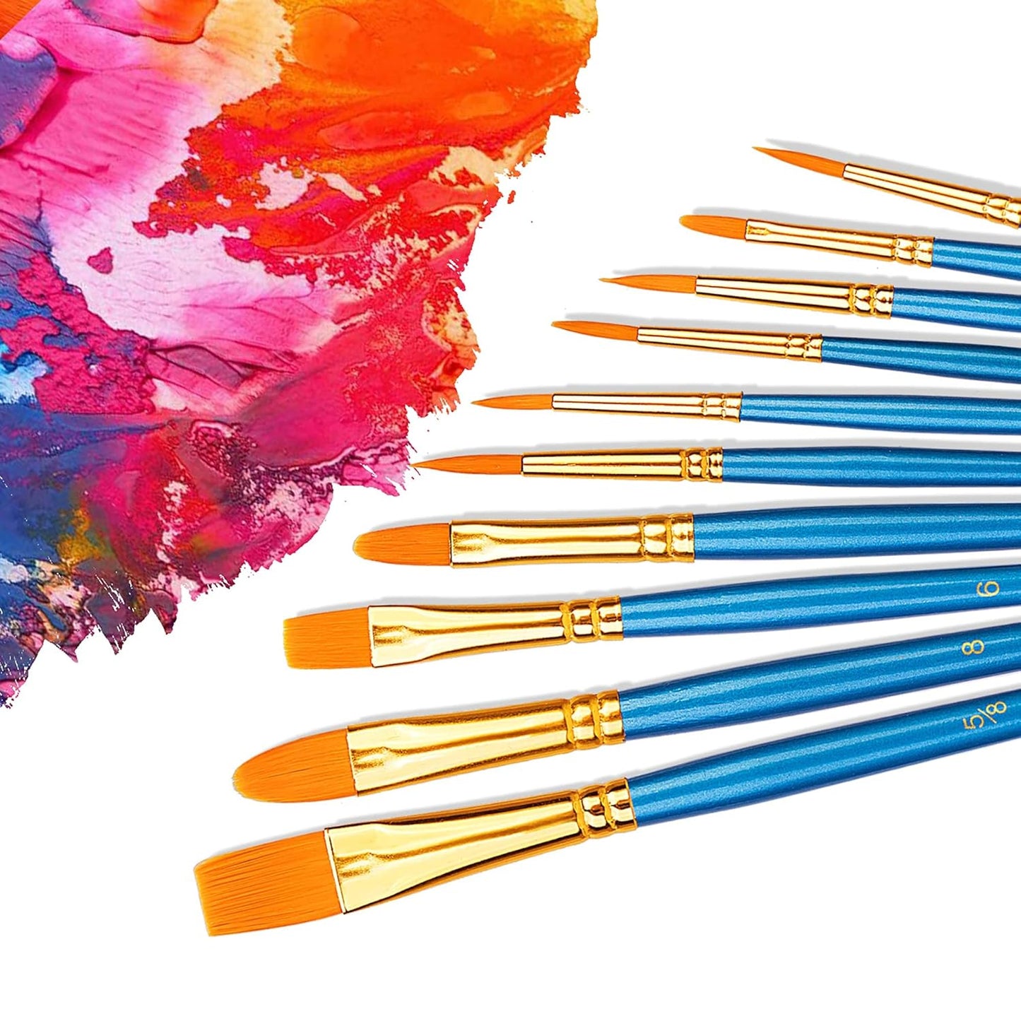 Art Paint Brush Set, Different Sizes for Artists, Adults & Kids, 10 Count, Blue