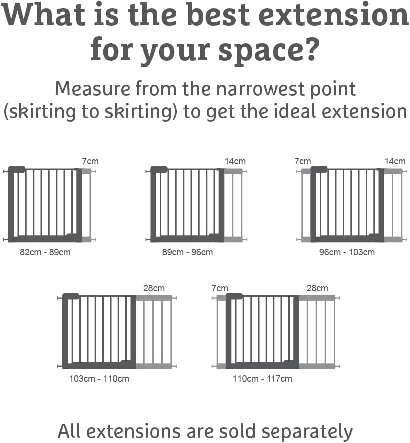 Stair Gate Maxi Secure Toddler & Baby Gate 76-82Cm Extends up to 117Cm with Separately Sold Extensions | Pressure Fit Baby Safety & Dog Gate for Doorways | No-Screw Install Child Gate, White