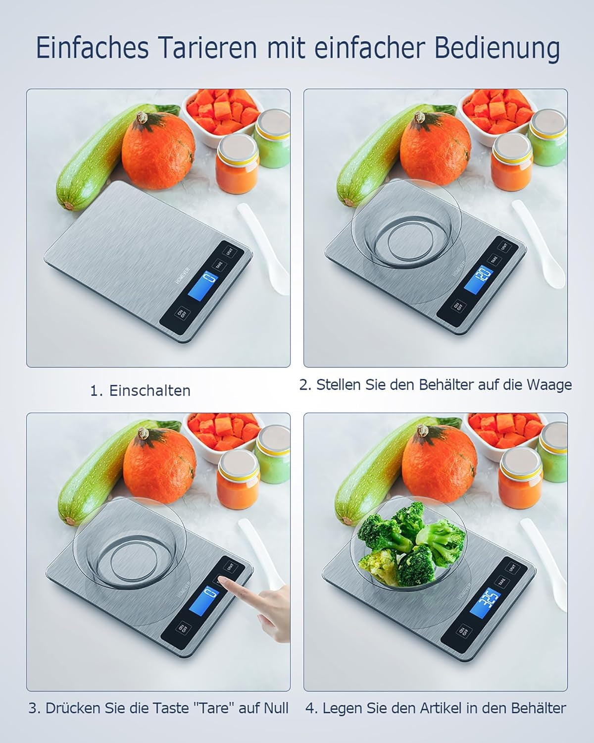 Digital Kitchen Scales with Large LCD Display, Food Weighing Scale 15Kg for Cooking Bakery, Electric Baking Scales with Tare Function, Grams and Oz, Backlight LCD, 1G/0.1Oz Accuracy