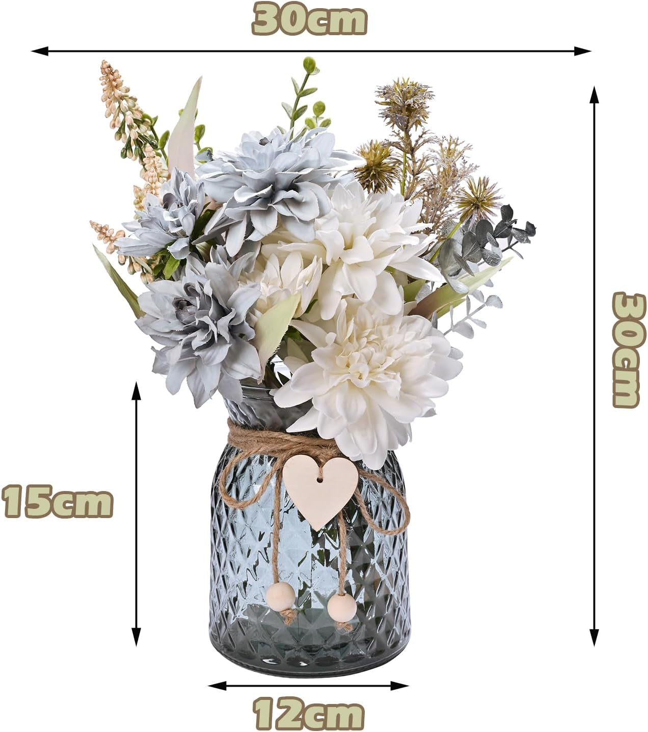 Fake Flowers with Vase, Blue Silk Roses Flowers Arrangement Artificial Flowers in Vase, Autumn Spring Decor,Home Office Living Room Decorations, Dining Table Centerpiece