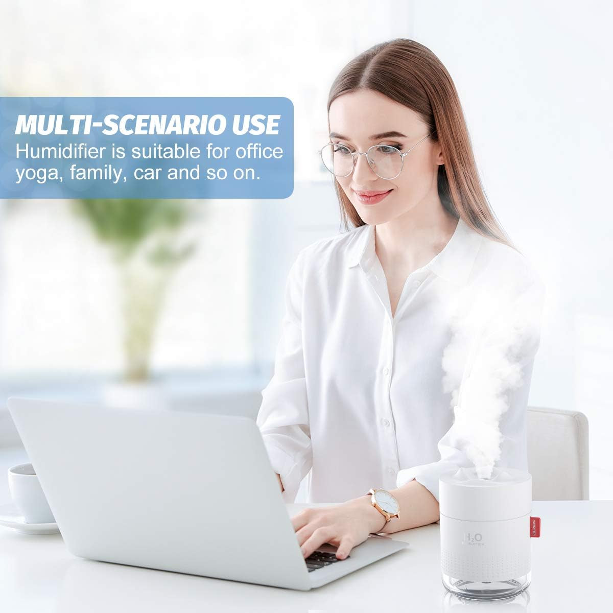 Humidifiers 500Ml Cool Mist Air Ultrasonic Quiet USB Desktop Humidifiers with Night Light Waterless Auto Shut-Off for Home Baby Bedroom Office Travel (White)