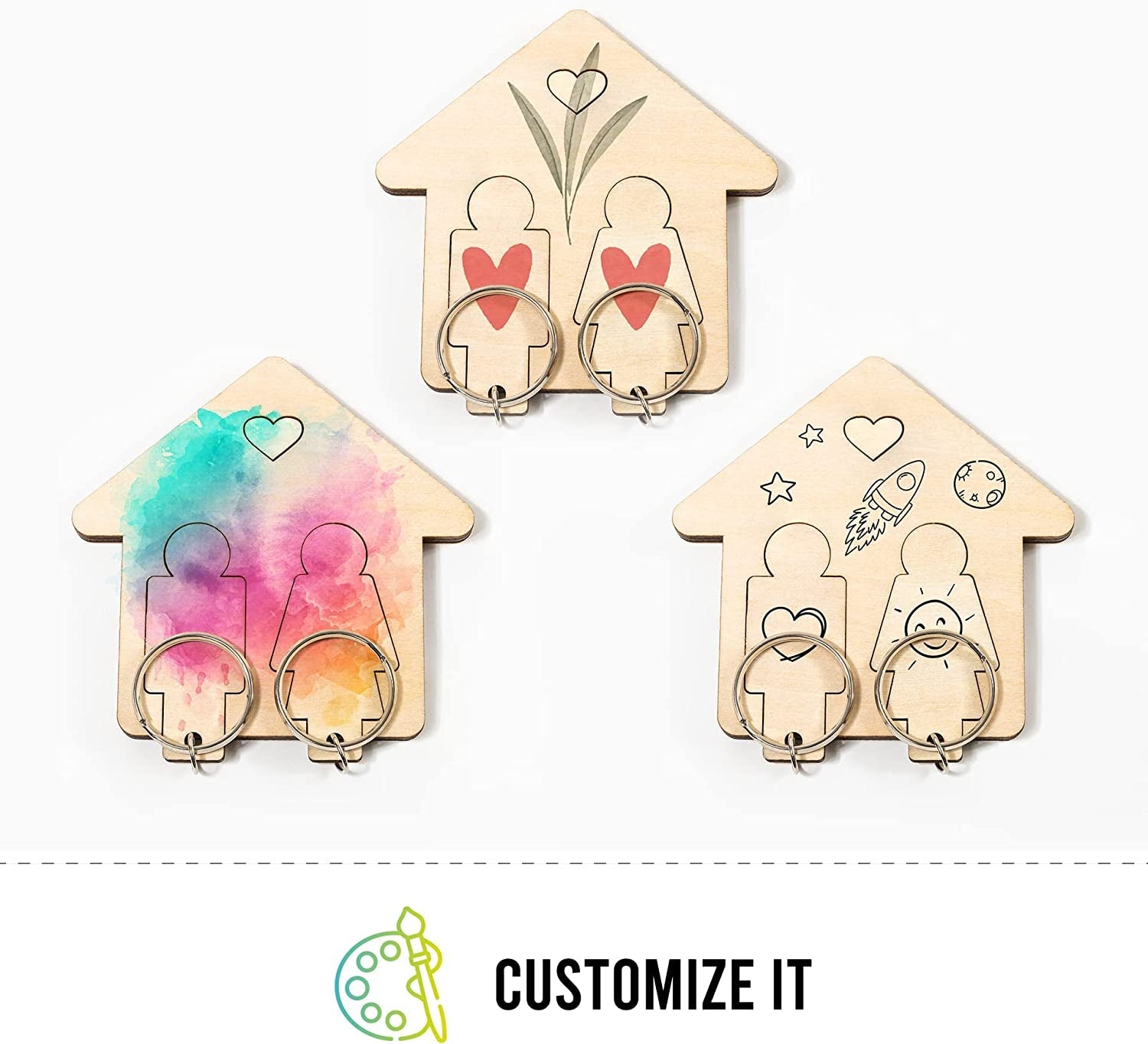 LAC Couples Keyrings - Couples Gifts for His and Hers - House Warming Gifts New Home Accessories - Wooden Key Holder
