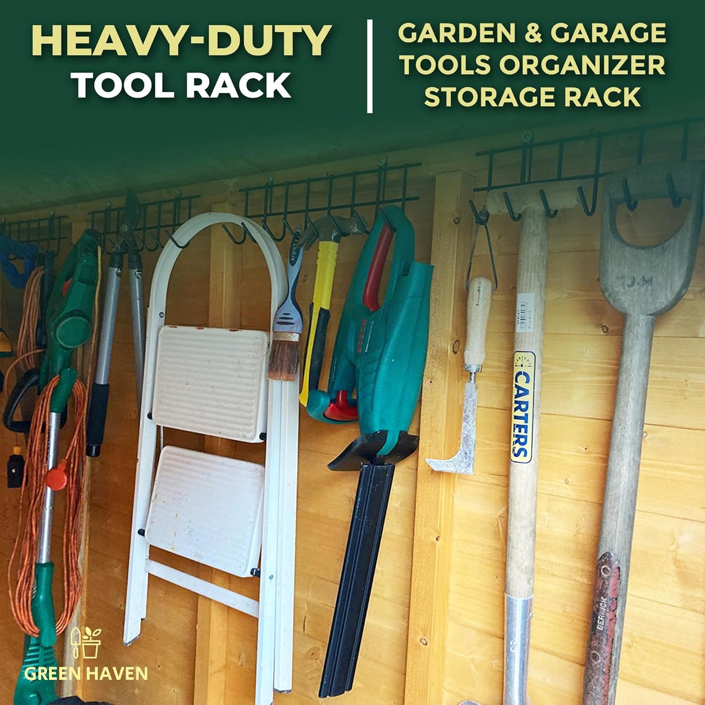 Garden Tool Storage Rack 160Cm - Heavy-Duty Metal Organiser for Shed Accessories, Rakes, Shovels & More – Space-Saving Tool Storage System for Sheds & Garages