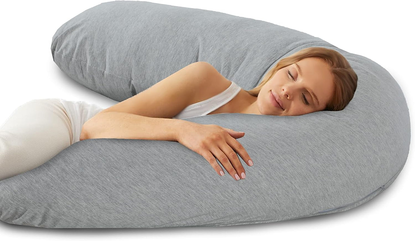 Orthopedic Body Sleep Pillow and Cover Hollowfiber Filling for Maternity Pregnancy Nursing Side Sleeper Support Includes Free Grey Cover