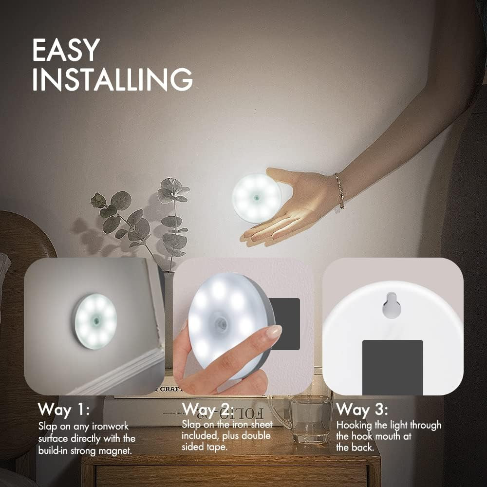 Motion Sensor Lights Indoor Rechargeable Wireless Wall Light LED Stair Night Lights Lamps with Auto/On/Off for Stairs Living Room Bathroom Corridors Closet Kitchen under Cabinets
