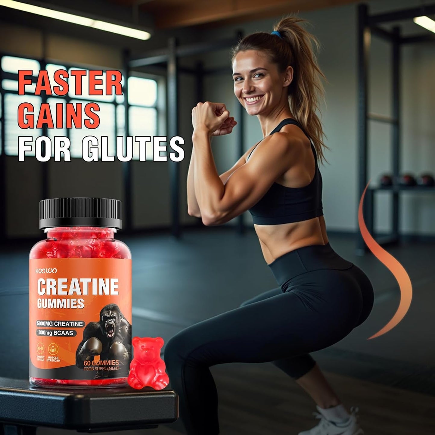 Creatine Gummies 5000Mg Creatine Monohydrate with 1000Mg Bcaas per Serving for Men & Women, Vegan & Sugar-Free, Easy Pre/Post Workout Gym Support for Performance and Muscle Power, 60 Count