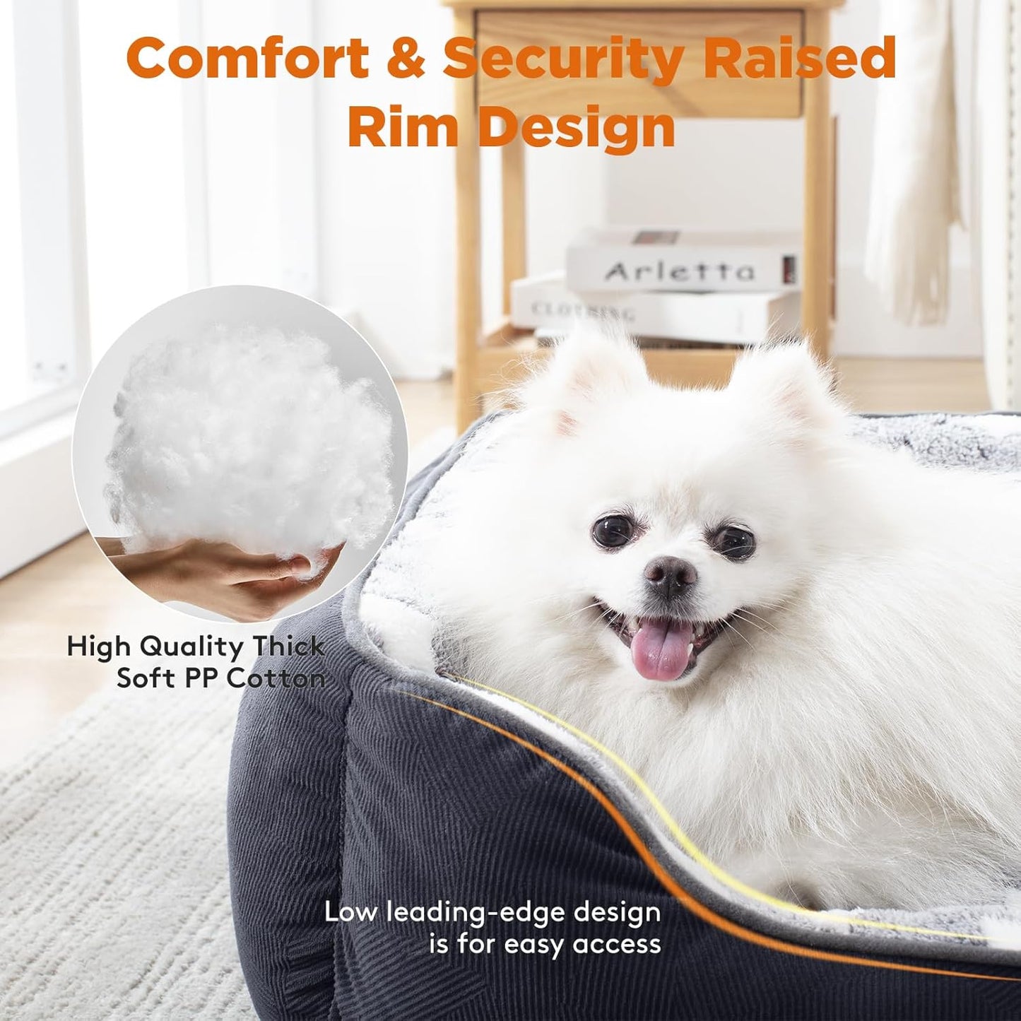 Medium Dog Bed Washable(64X53Cm), Super Soft Cosy Dog Beds Grey Pet Bed, Premium Grey Rectangle Puppy Bed for Small Medium Large Dogs, Ideal for Labrador, Chihuahua, Springer Spaniel, Etc