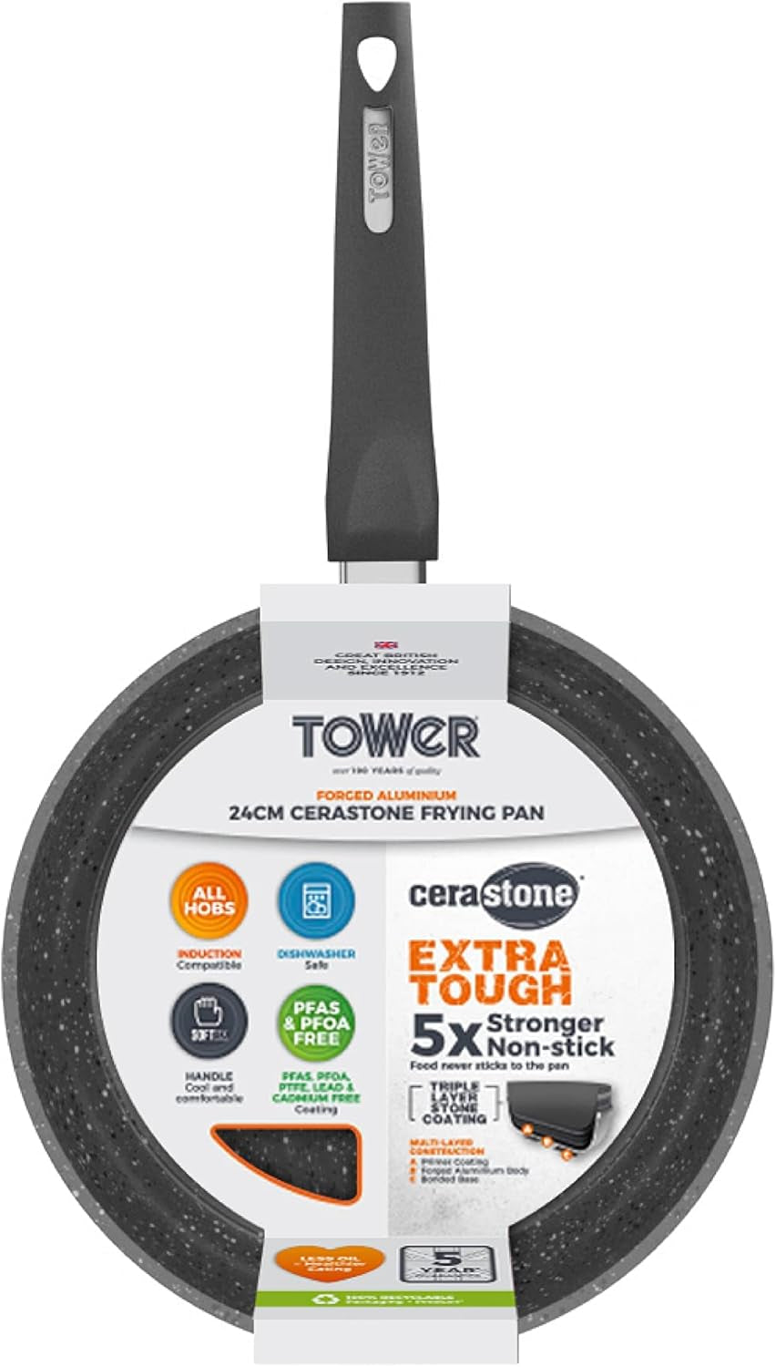 Cerastone T81232 Forged Frying Pan with Non-Stick Coating and Soft Touch Handles, 24 Cm, Graphite