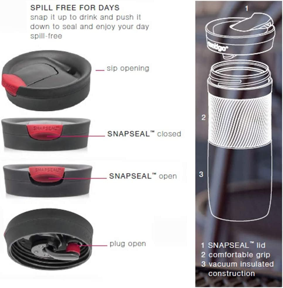 Byron Snapseal Travel Mug | Stainless Steel Thermal Mug | Vacuum Flask | Leakproof Tumbler | Coffee to Go Mug with BPA Free Easy-Clean Lid