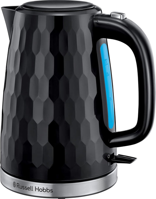 Honeycomb Electric 1.7L Cordless Kettle (Fast Boil 3KW, Black Premium Plastic, Matt & High Gloss Finish, Removable Washable Anti-Scale Filter, Push Button Lid, Perfect Pour Spout) 26051