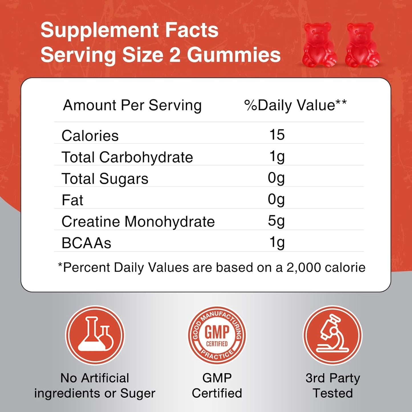 Creatine Gummies 5000Mg Creatine Monohydrate with 1000Mg Bcaas per Serving for Men & Women, Vegan & Sugar-Free, Easy Pre/Post Workout Gym Support for Performance and Muscle Power, 60 Count