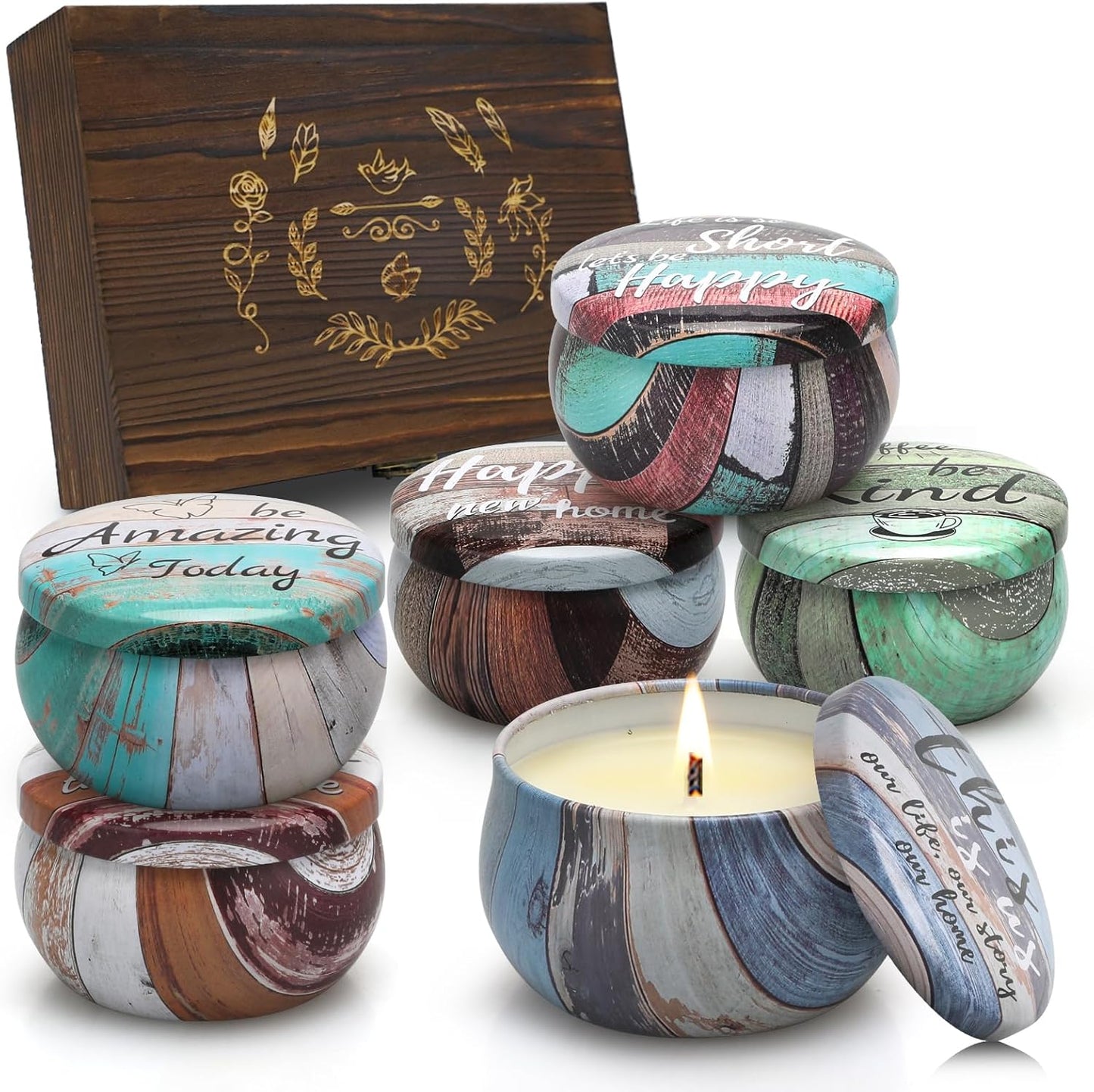 Natural Soy Wax Candle 6 Pack,Wood Candle Box,Womens Gift Sets,Scented Candles Gift Box,Candle Sets for Women Gifts,House Warming Gifts New Home,Candle Gift Set,Candles Gifts for Women