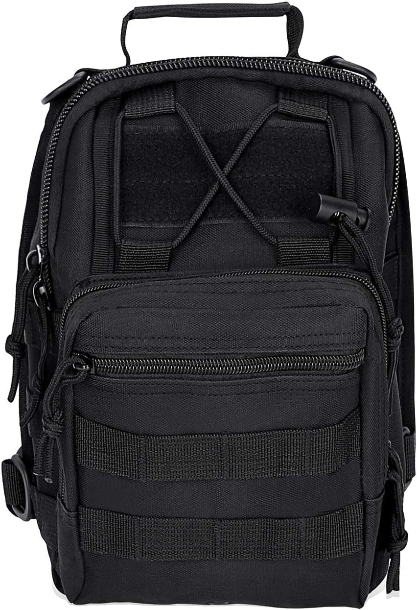 Canvas Sling Bag for Men Small MOLLE Chest Sling Backpack Mens One Strap Messenger Bag Water-Resistant Handbag Outdoor Sports Travel Crossbody Shoulder Pack Bag Daypack for Travelling Cycling Hiking