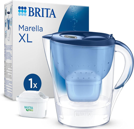 Marella XL Water Filter Jug Blue (3.5L) Incl. 1X MAXTRA PRO All-In-1 Cartridge - Large-Volume Jug with Digital LTI and Flip-Lid - Now in Sustainable Smart Box Packaging