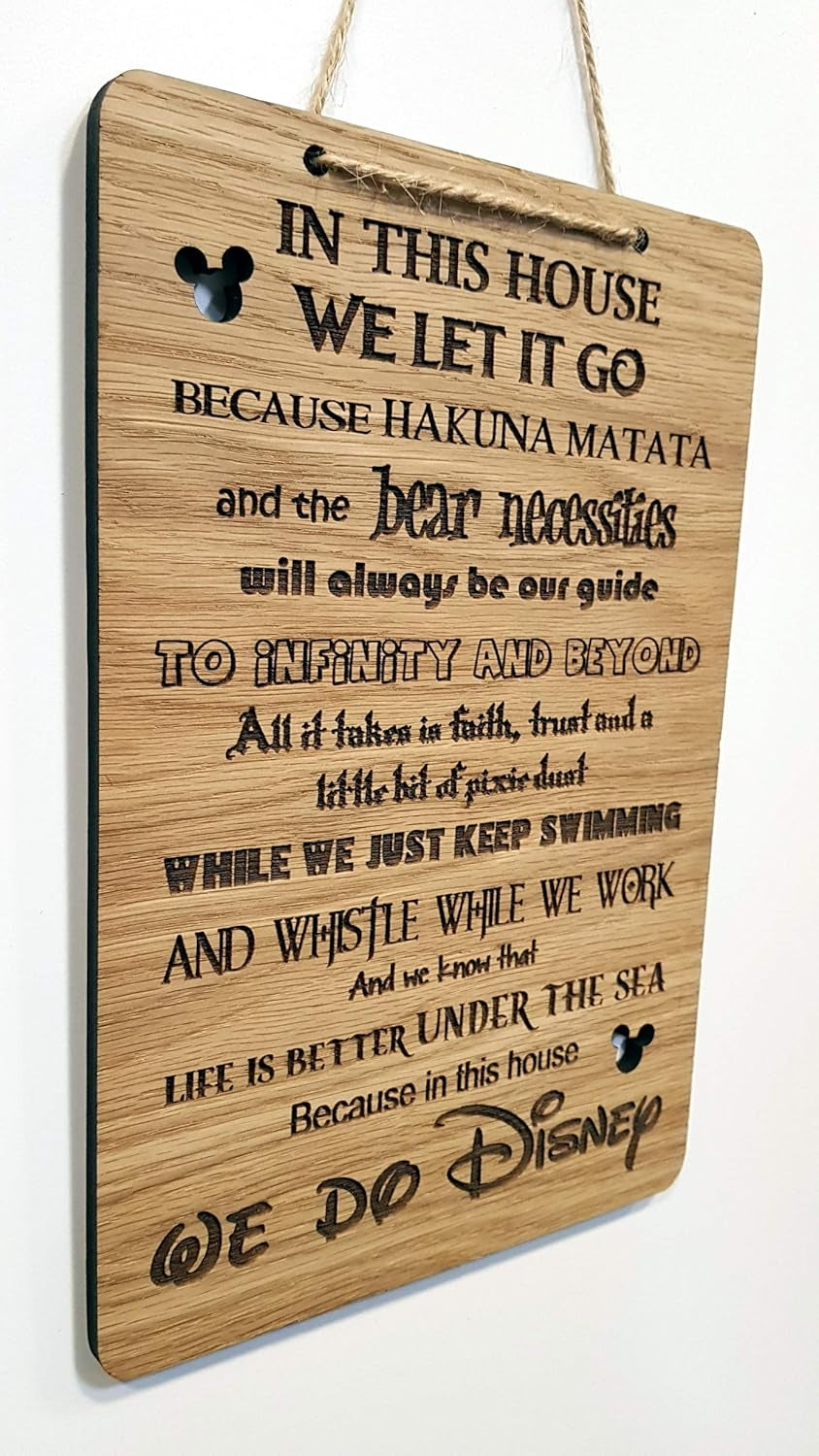 in This House We Do Disney Quote Wall Sign Hanging Rustic Wooden House Shabby Chic Room Plaque Childrens Kids Gift Laser Engraved Hand Made