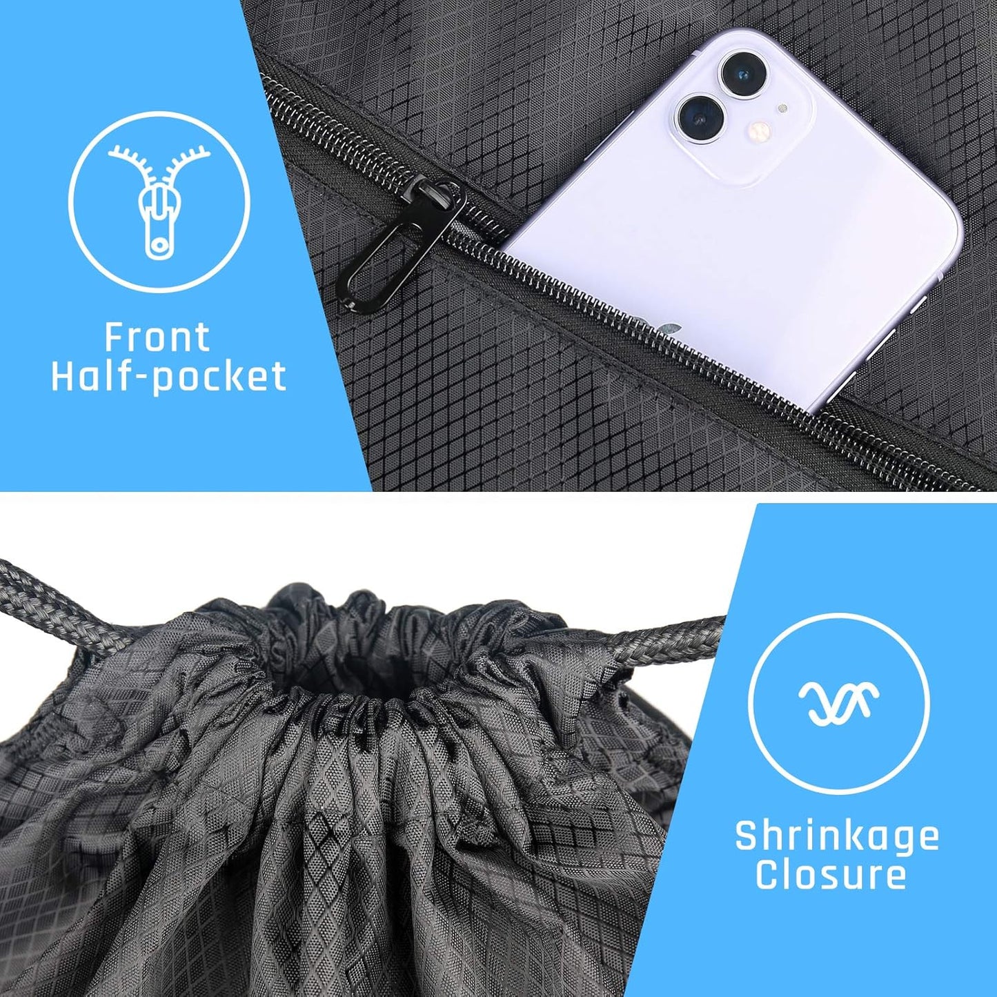 Drawstring Gym Bag, Large Sports Backpack String Swim Drawstring PE Bags for Women Men, Travel Beach School Bag with Waterproof