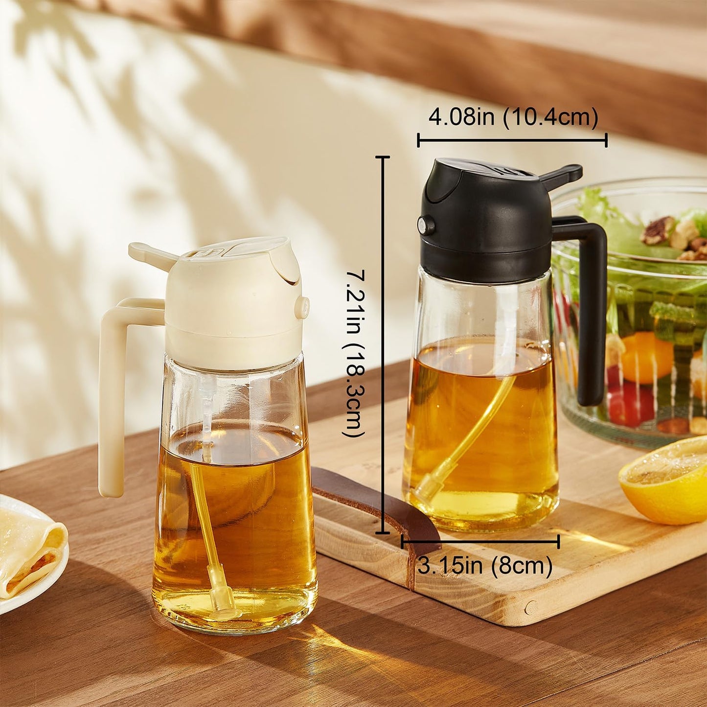 16Oz Olive Oil Spray Bottle - 2 in 1 Olive Oil Dispenser Bottle for Kitchen Accessories - Kitchen Gadgets, for Air Fryer - Black