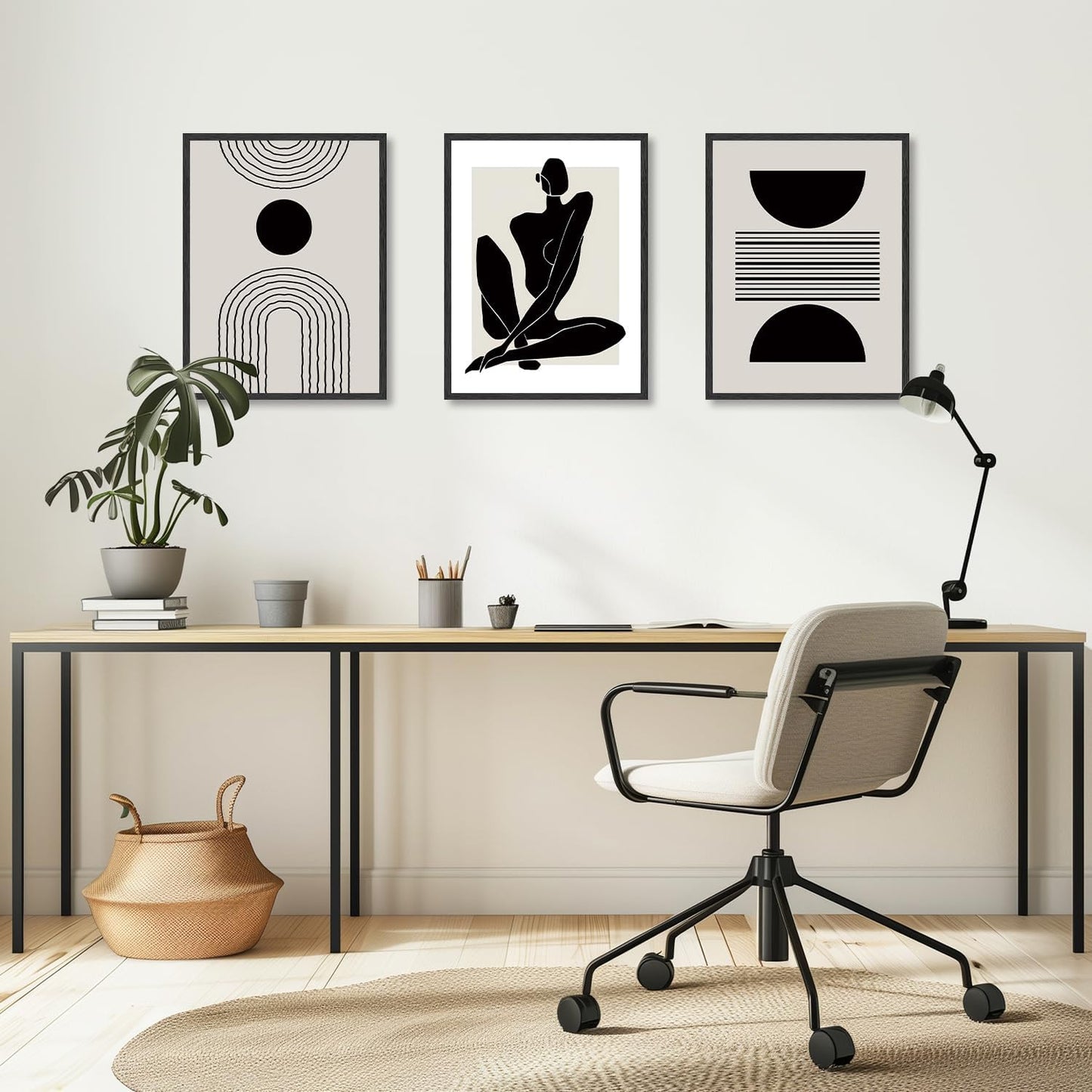 Boho Abstract Wall Decor Poster Black and White Geometric Wall Poster for Bedroom Living Room Decor 12X16 in Unframed Set of 3