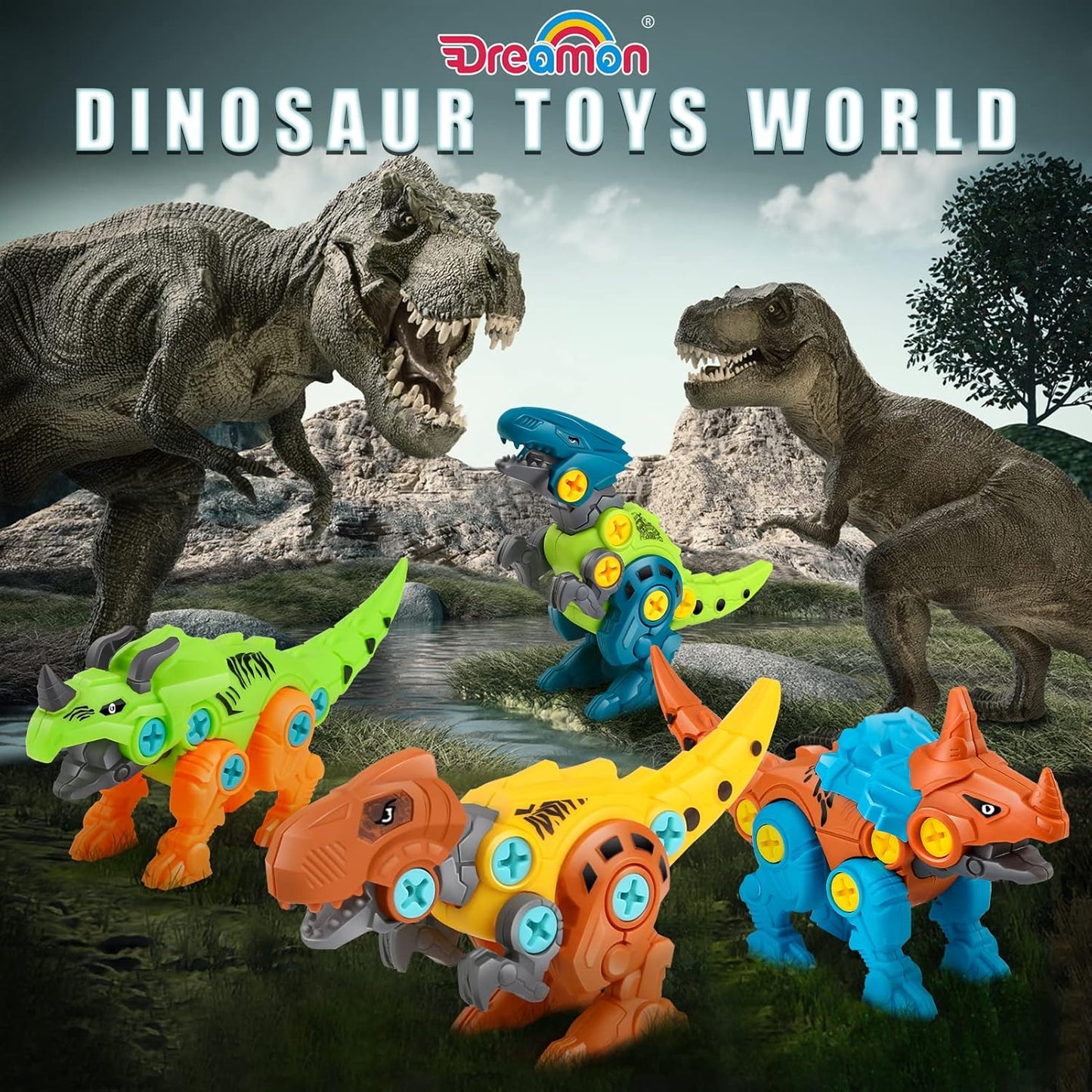 Take Apart Dinosaur Toys for Kids with Storage Box Electric Drill DIY Construction Build Set Educational STEM for Boys Girls