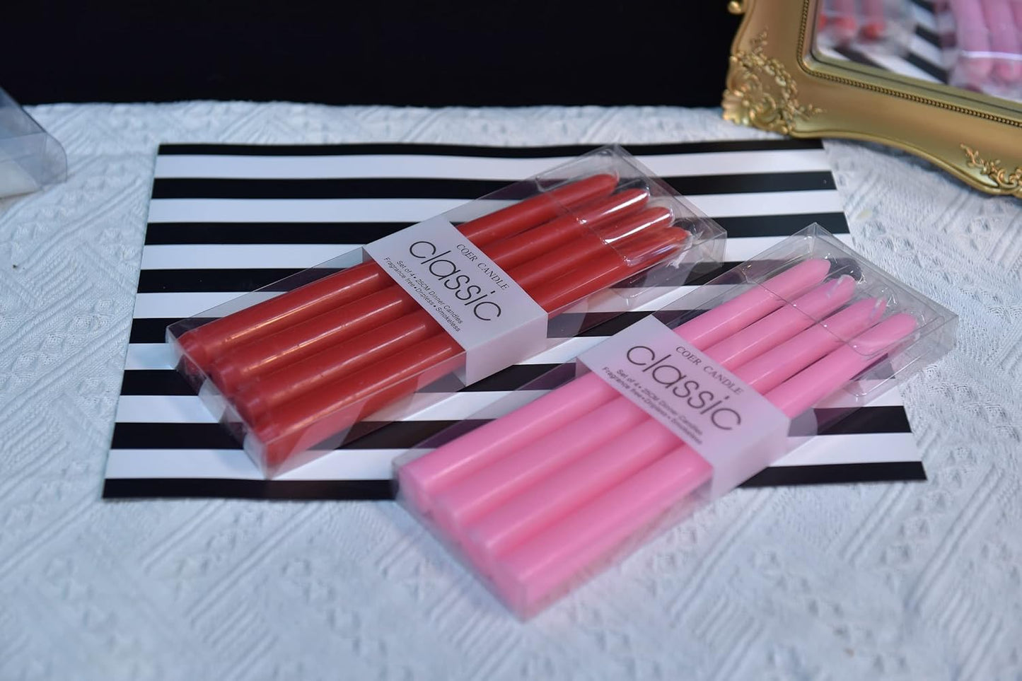 10 Inch-8Inch Taper Candles-Set of 4 Taper Candles - Unscented Dripless and Smokeless,Tall Candlesticks, Home Dinner, Party, Wedding, Halloween, Churches,Christmas (Pink, 10 Inch)