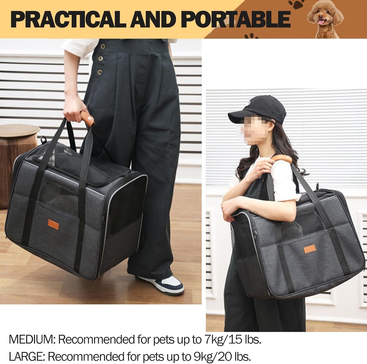 Premium Pet Carrier Travel Bag Foldable Lightweight Cat Carrier Bag Top Opening Dog Carrier Bags with Handles Portable Puppy Carrier with Removable Mat Dog Carry Bag Pet Carriers for Cats and Dogs M