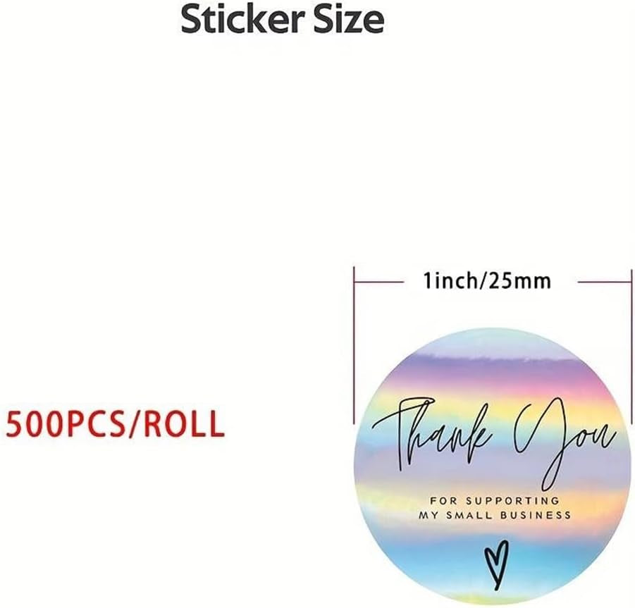 ™ Roll of 500 X Holographic Thank You for Supporting My Small Business Stickers Love Heart Labels Gifts Crafts Presents Home Made Gifts Customer Appreciation (2.5Cm) 25Mm (500 Stickers)