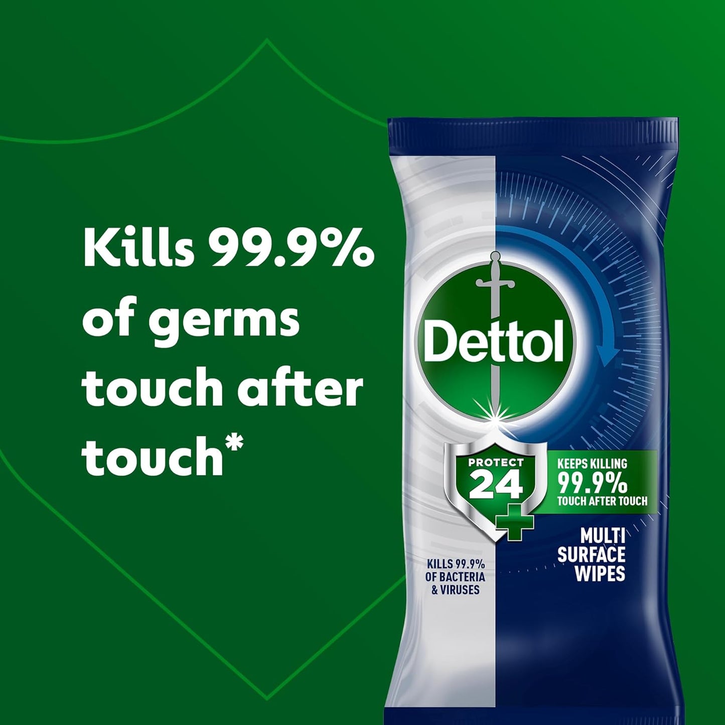 Protect 24 Multipurpose Antibacterial Wipes, 5 Pack of 80, Total 400, Long-Lasting Germ Protection, Ideal for Home, Office, Travel, First Aid Bag Essential
