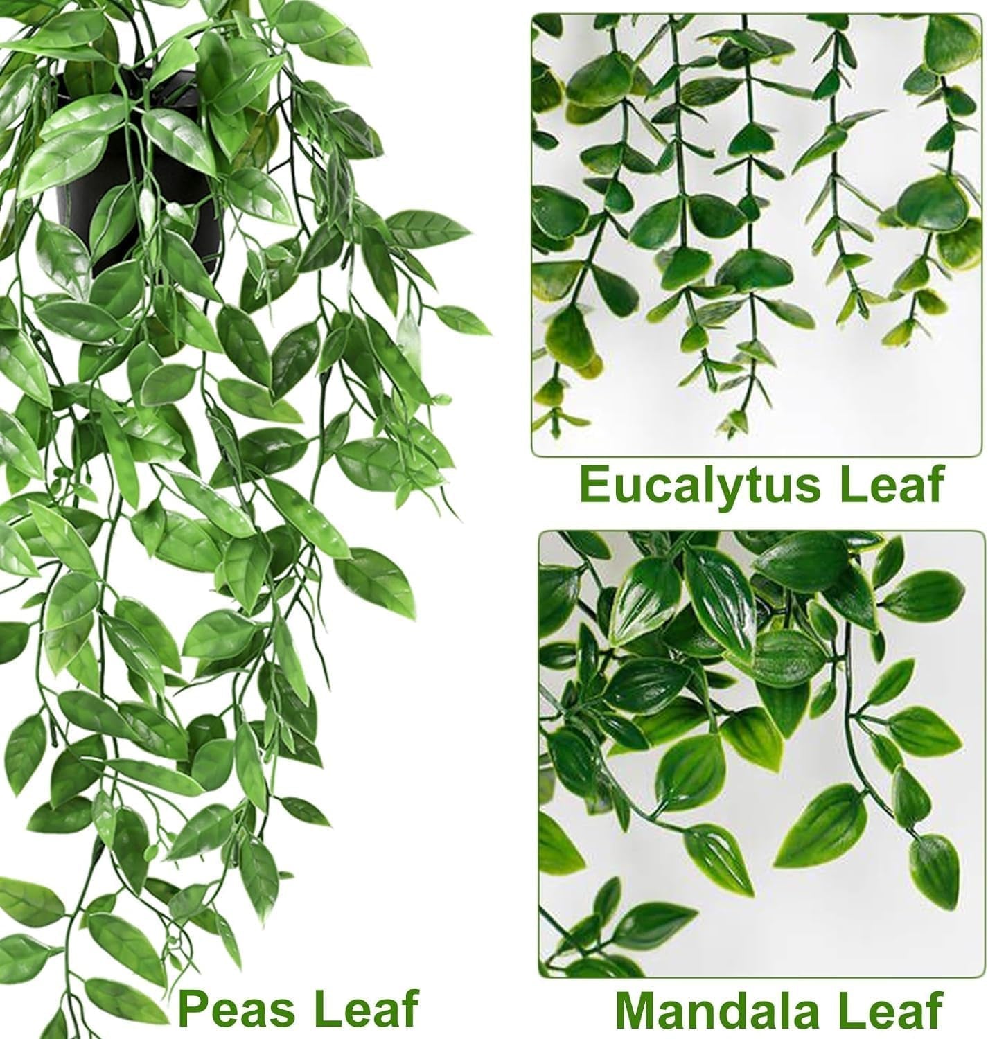 Artificial Plant Eucalyptus - Set of 3 Decorative Artificial Hanging Plants with Pots Fake Ivy Vines Greenery Faux Trailing Plants for Home Garden Office Shelf Wall Decoration