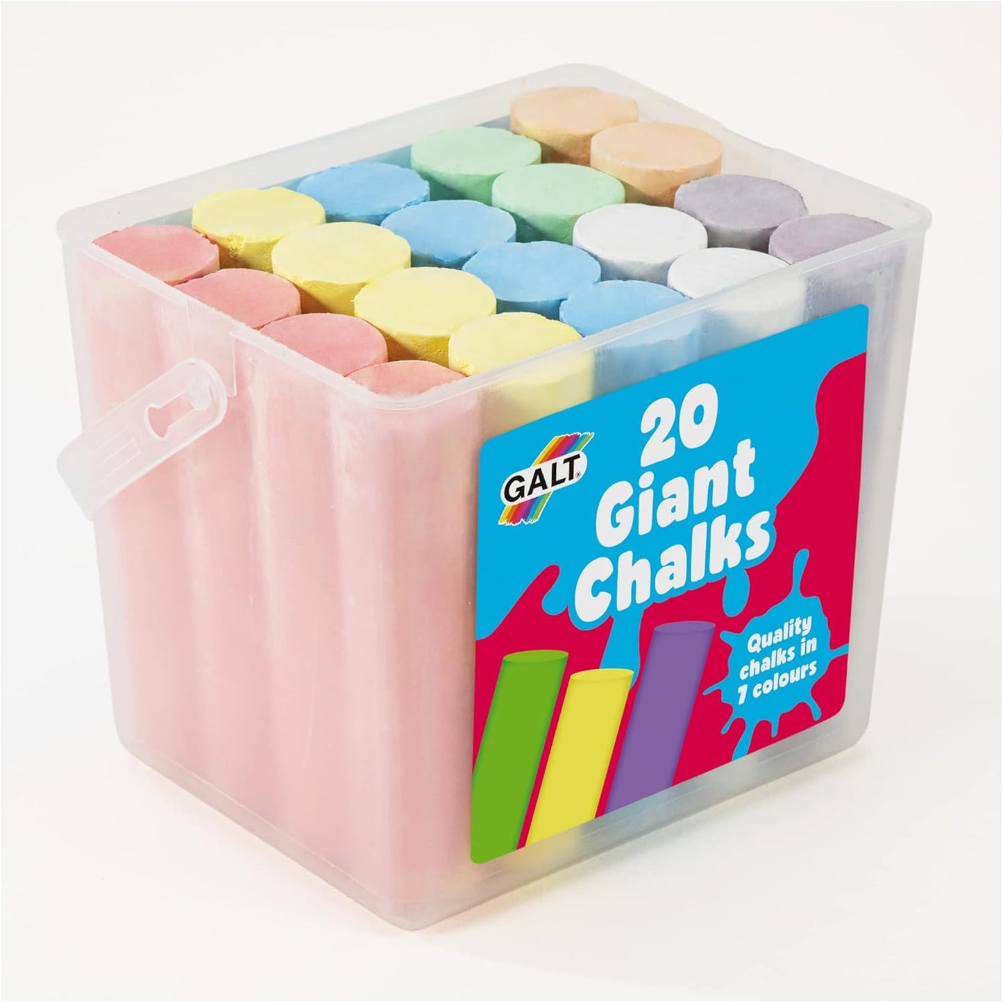 20 Giant Chalks - Extra Large Childrens Chunky Pavement Chalks - Bright Vibrant Colours - Washable, Easy Clean Outdoor Kids Garden Toys - Portable Carry Case with Handle - Ages 3 Years Plus