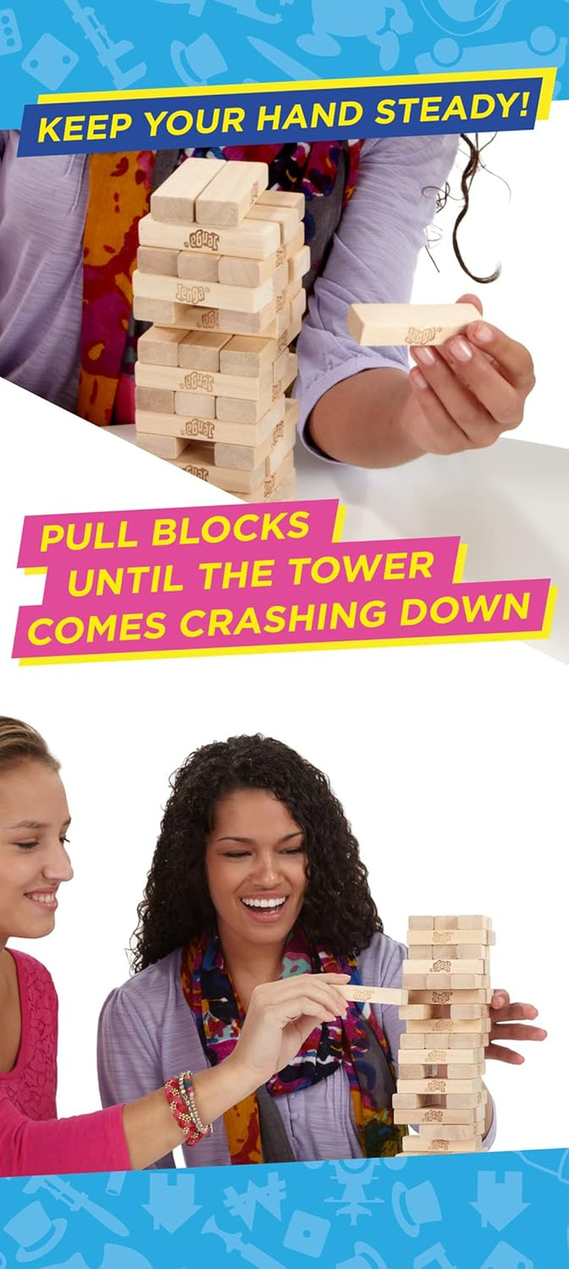 Classic Jenga, Party & Family Game for Children and Adults, for 1 Player or More