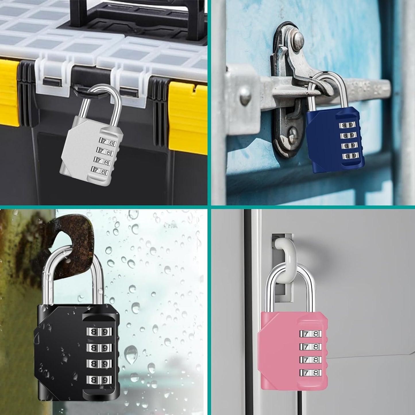 Padlock with Code, 4 Digit Combination Lock for Locker, Resettable Coded Padlock for School and Gym Lockers, Outdoor Padlock Weatherproof for Backyard Fence Gate, Sheds, Garage Door (Pink)